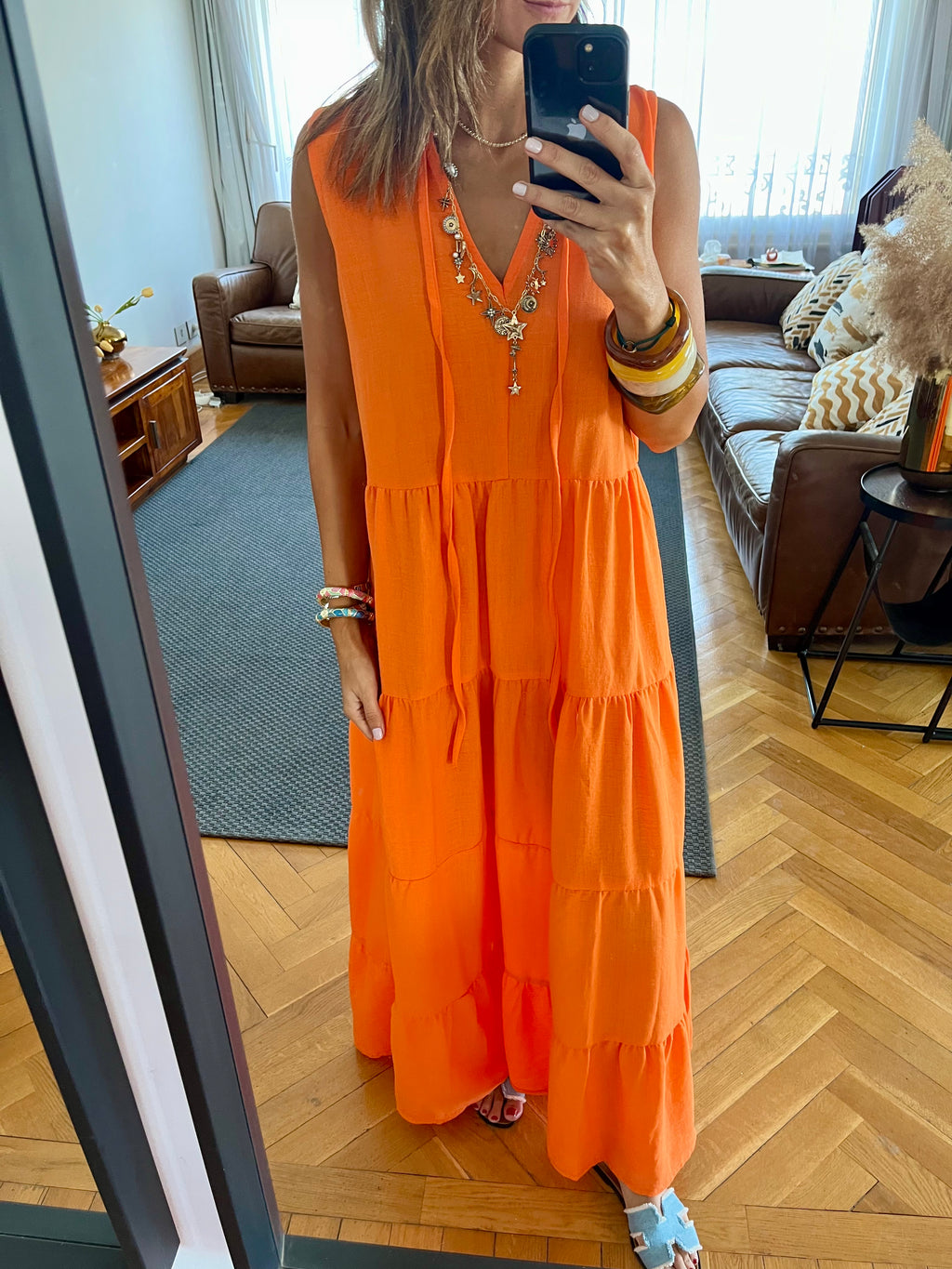 Orange Frillu Essential Tiered Dress
