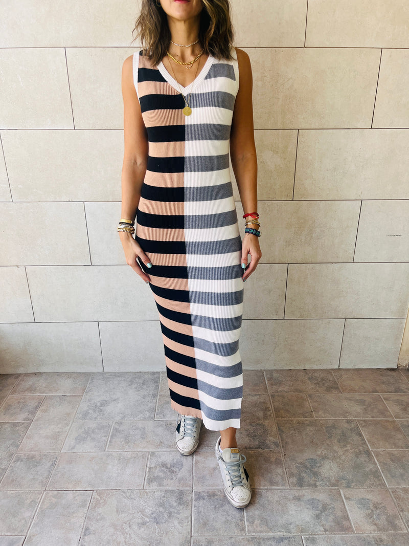 Cafe Can’t Make Up My Mind Ribbed Summer Dress