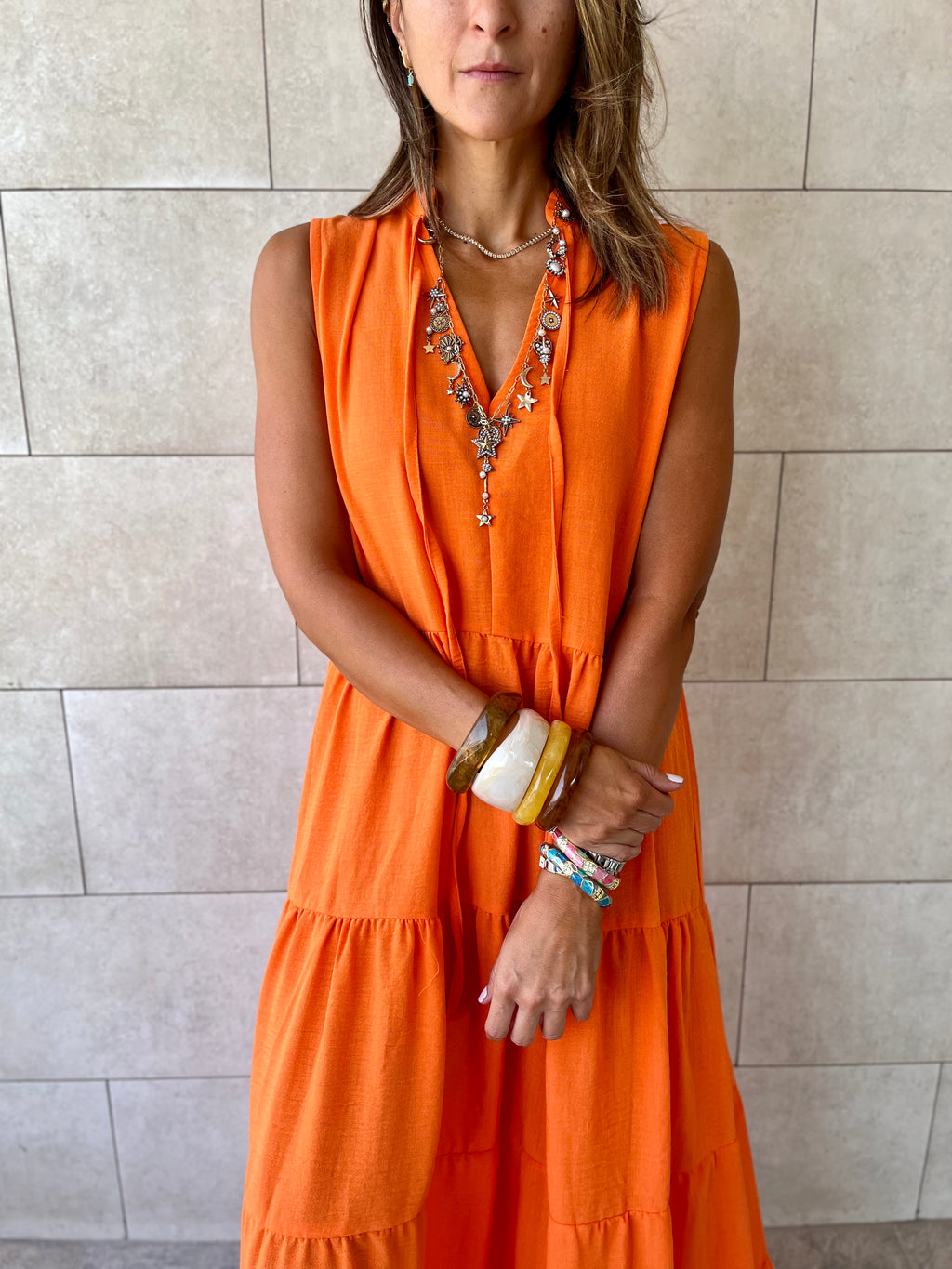 Orange Frillu Essential Tiered Dress