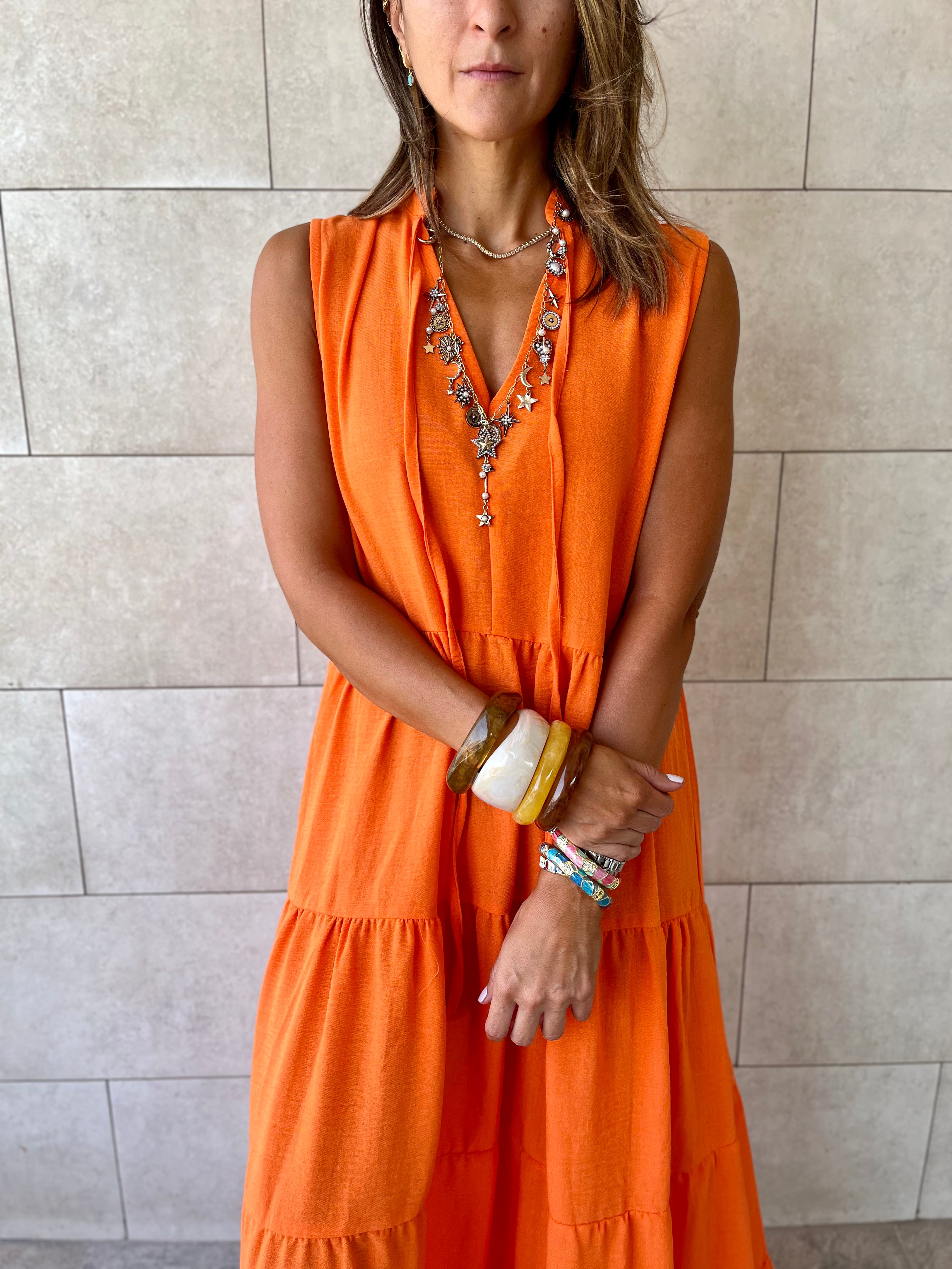 Orange Frillu Essential Tiered Dress