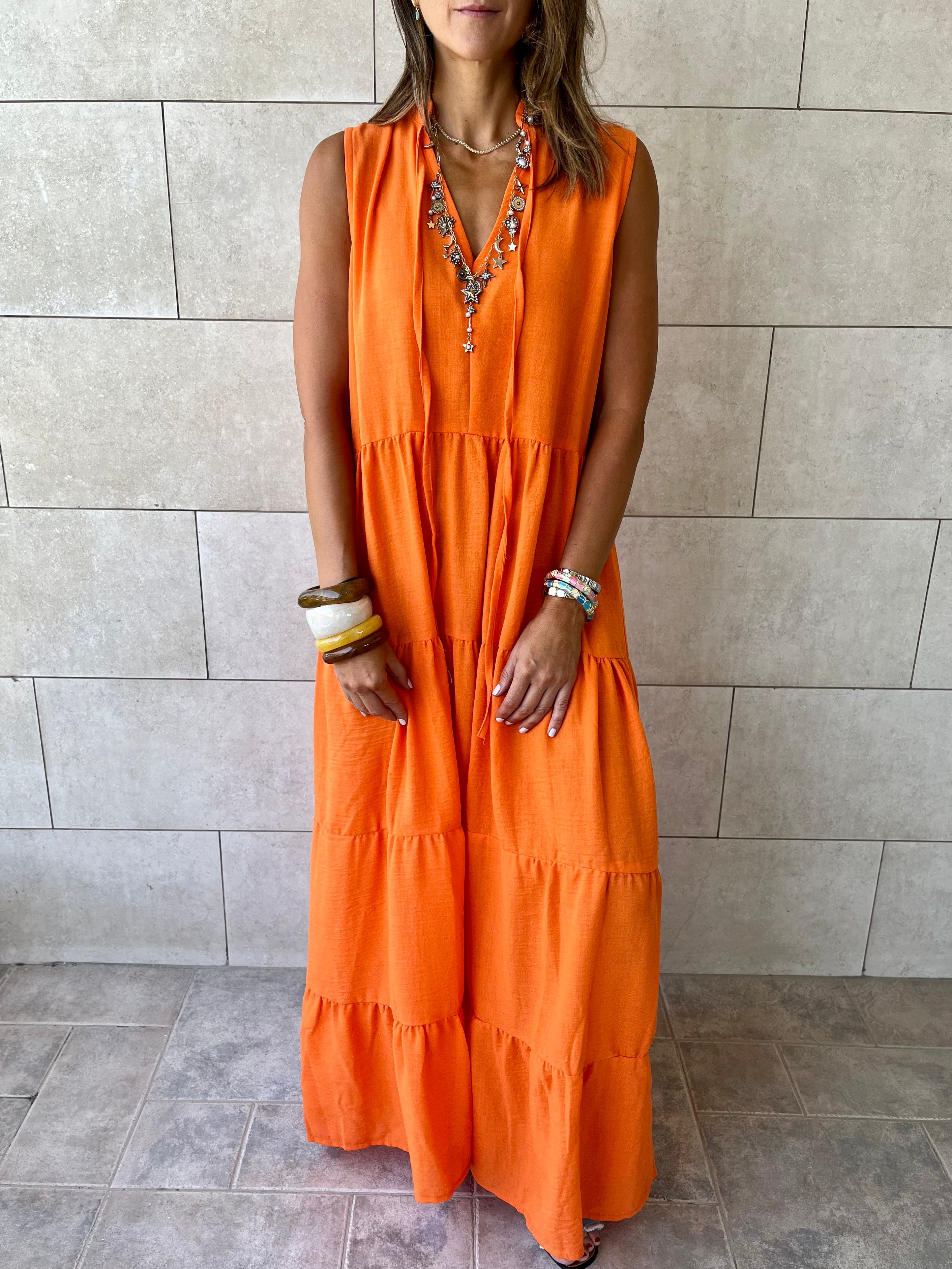 Orange Frillu Essential Tiered Dress