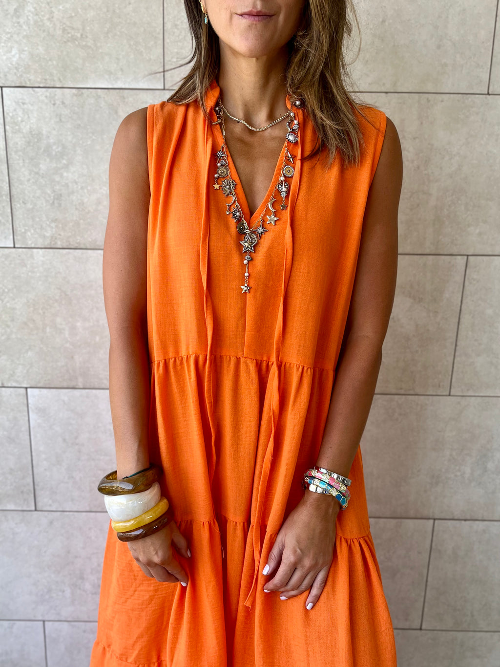 Orange Frillu Essential Tiered Dress