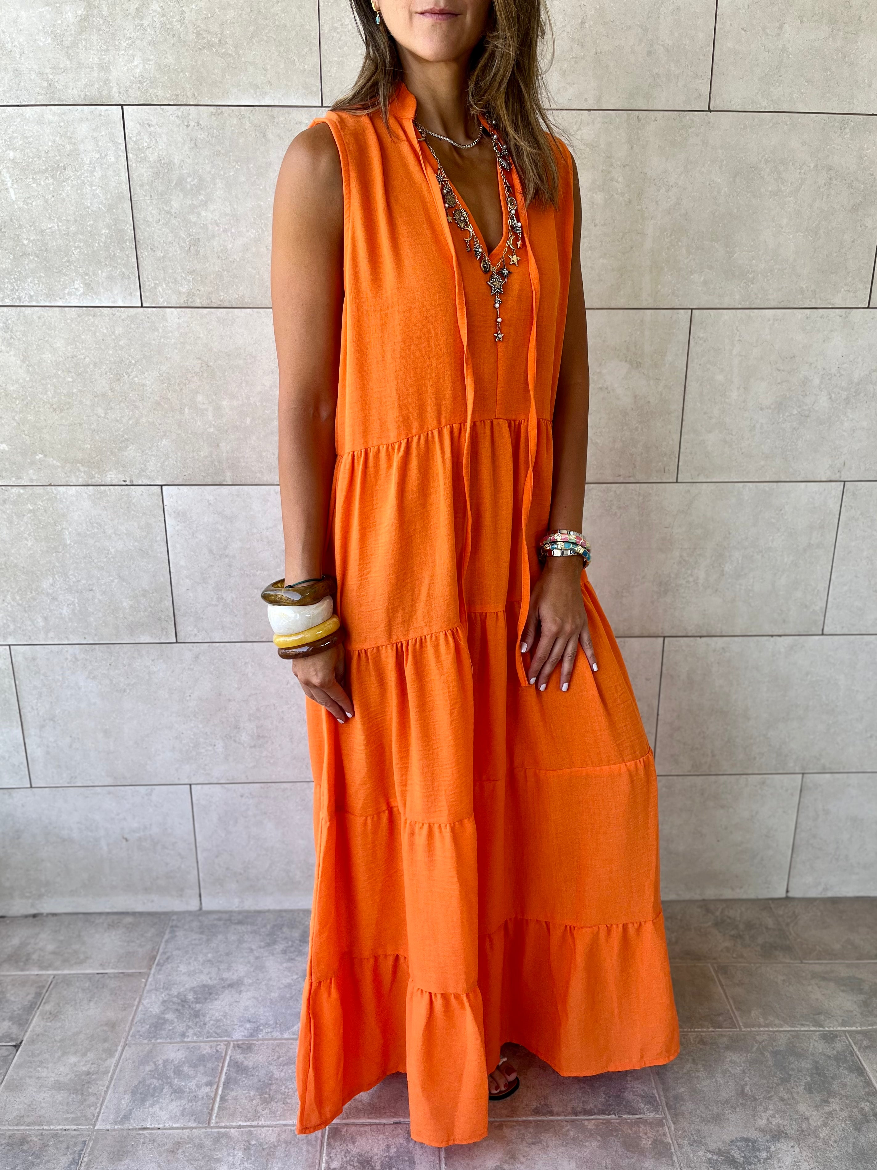 Orange Frillu Essential Tiered Dress