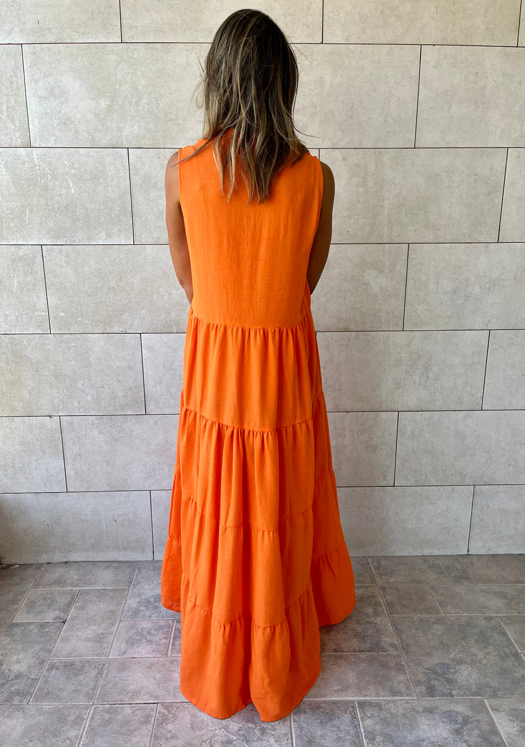 Orange Frillu Essential Tiered Dress