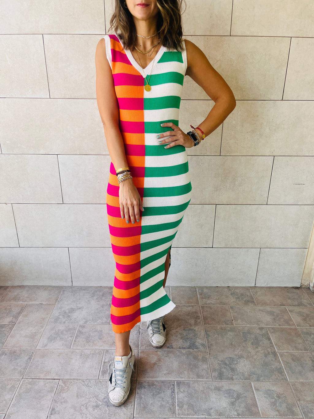 Orange Can’t Make Up My Mind Ribbed Summer Dress