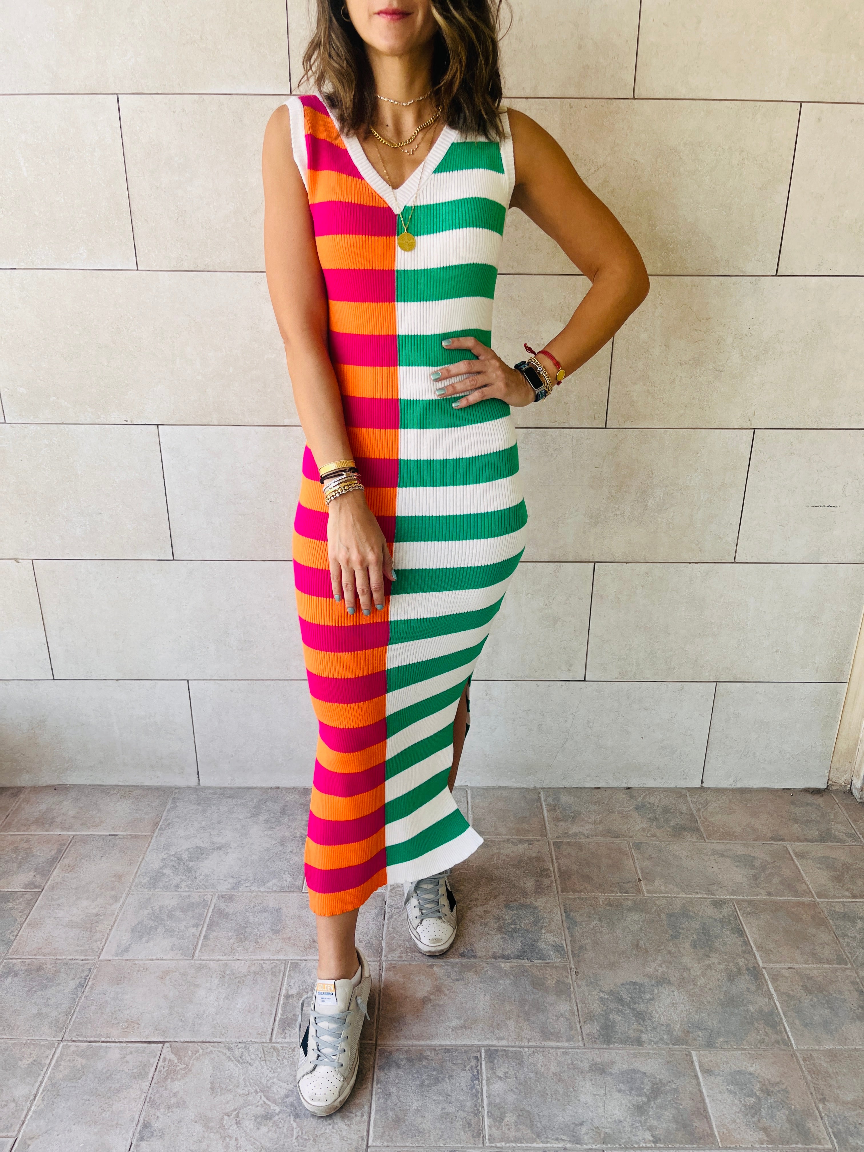 Orange Can’t Make Up My Mind Ribbed Summer Dress