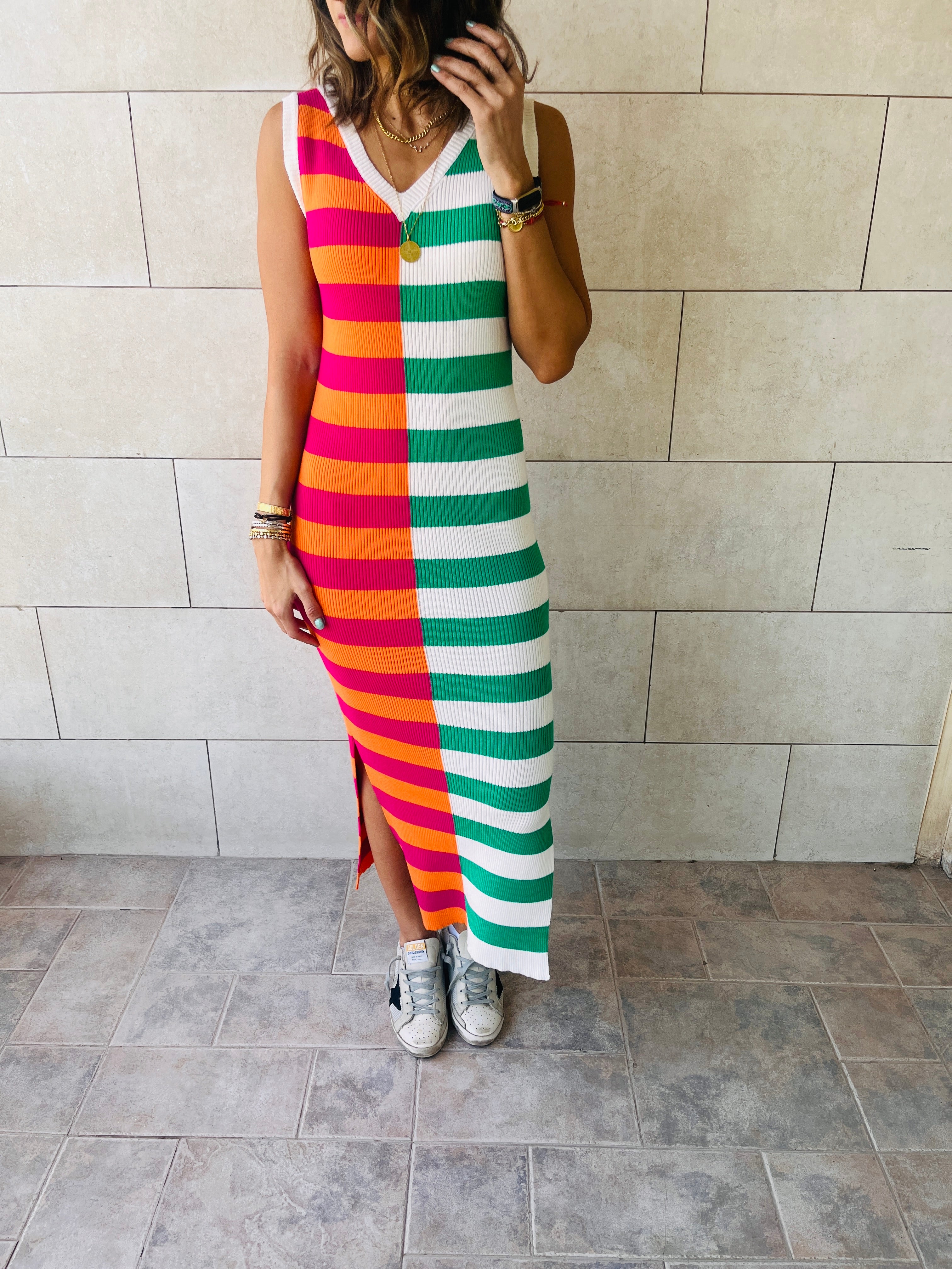 Orange Can’t Make Up My Mind Ribbed Summer Dress