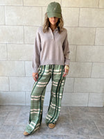 Green Plaid Satin Rope Pants