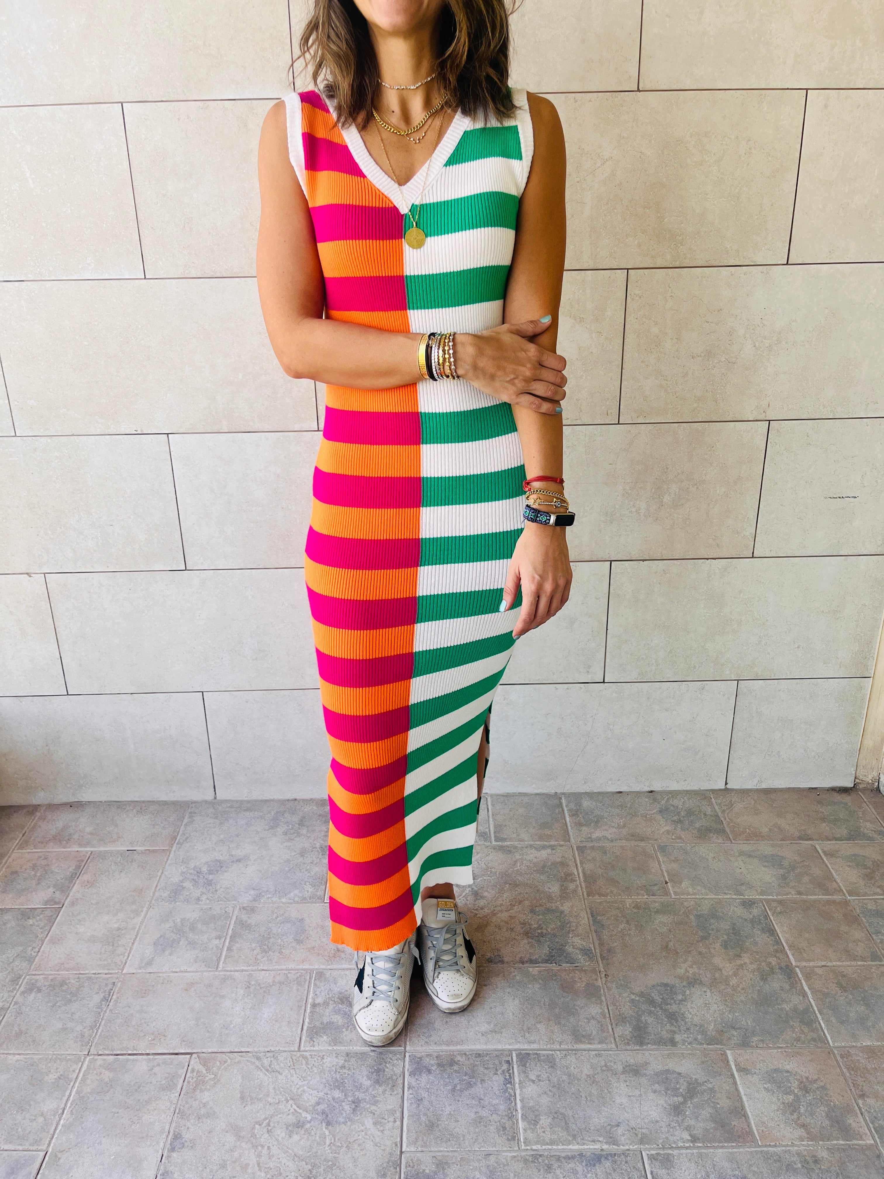 Orange Can’t Make Up My Mind Ribbed Summer Dress