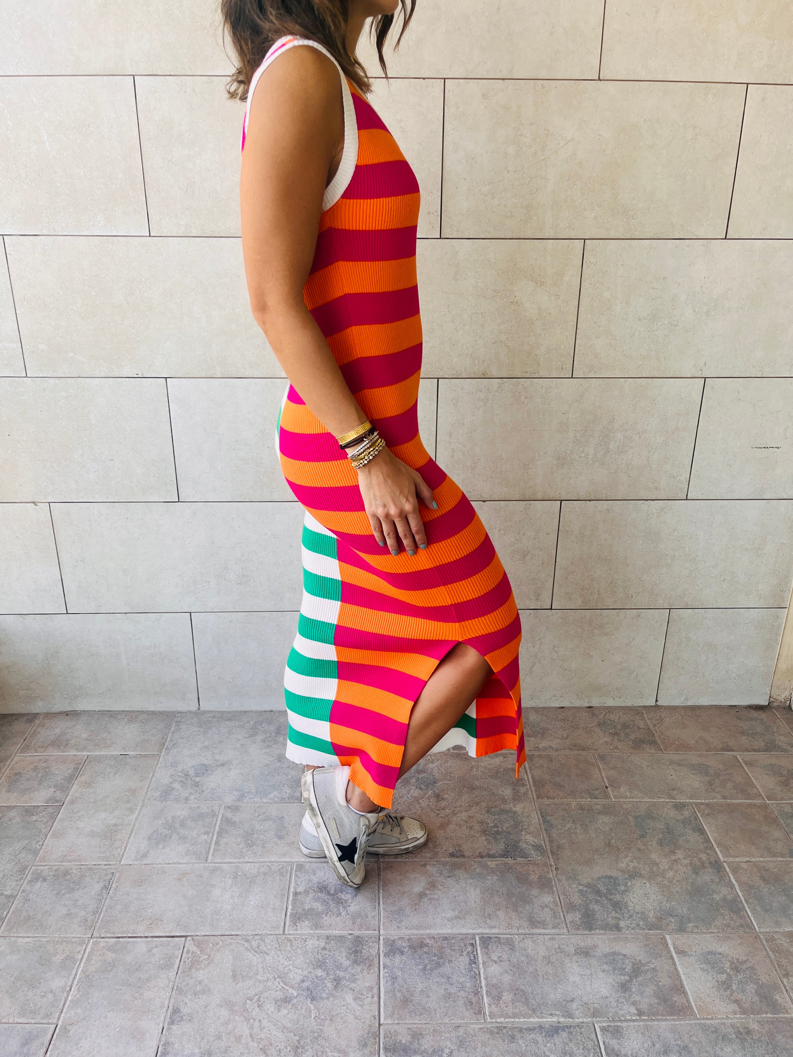 Orange Can’t Make Up My Mind Ribbed Summer Dress