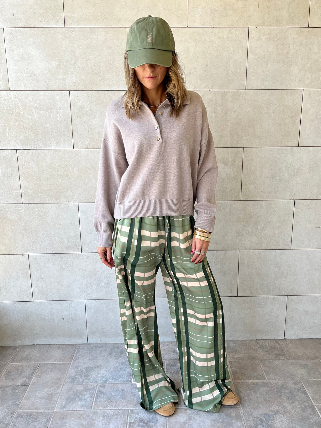 Green Plaid Satin Rope Pants