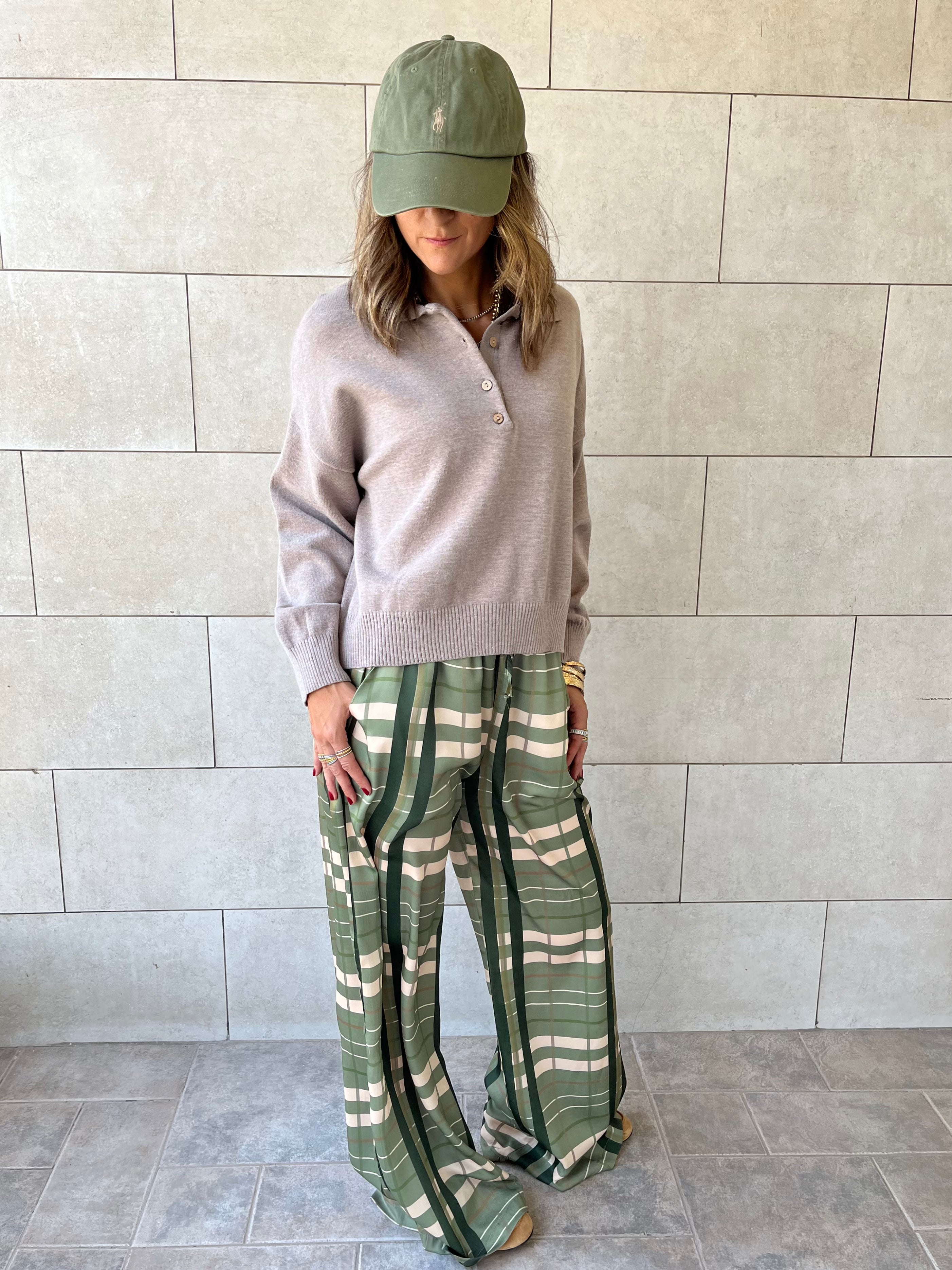 Green Plaid Satin Rope Pants
