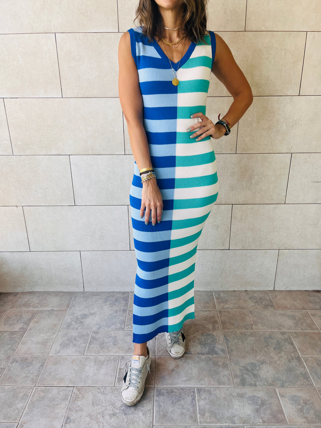 Blue Can’t Make Up My Mind Ribbed Summer Dress