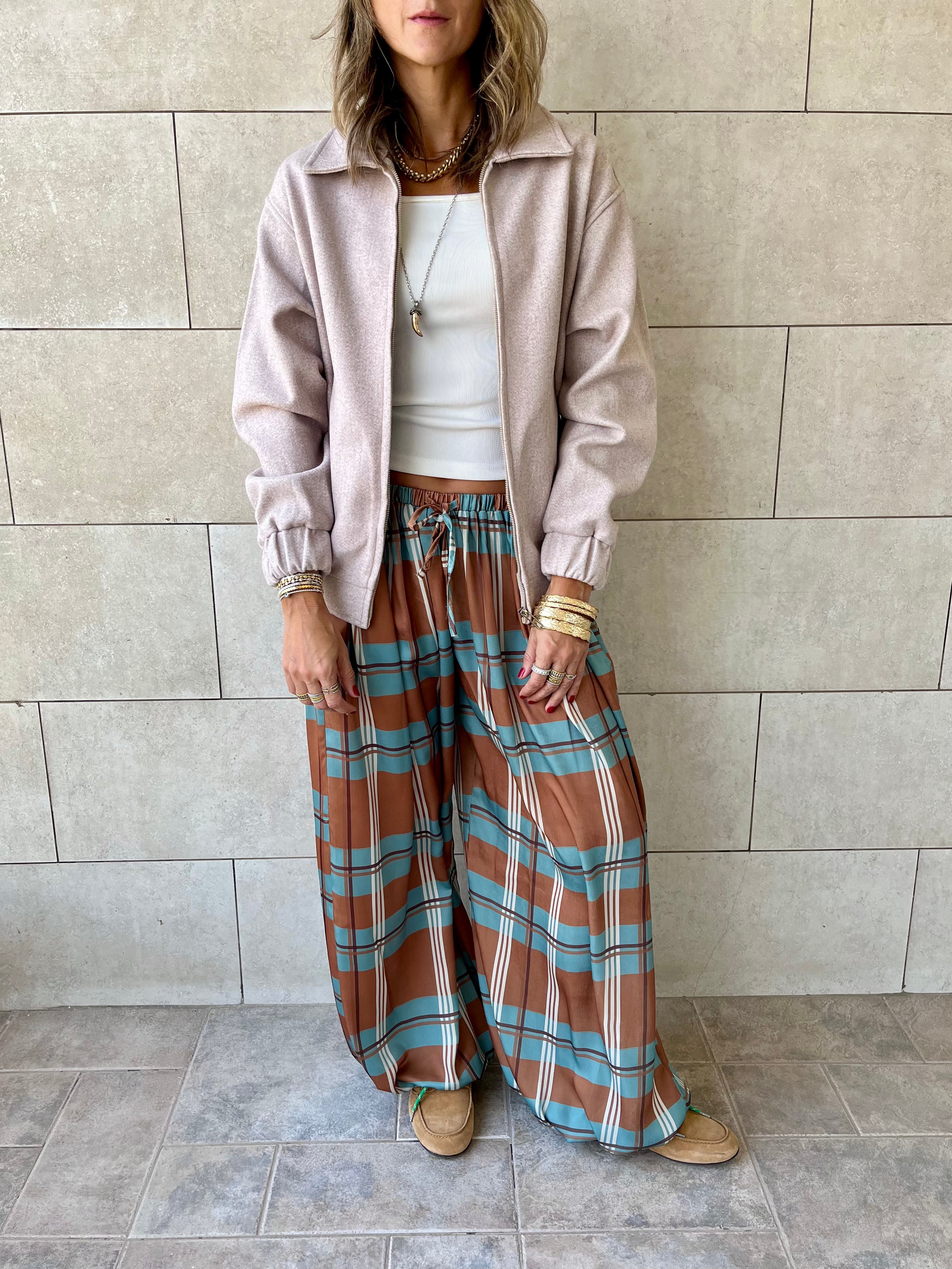 Plaid Satin Balloon Pants
