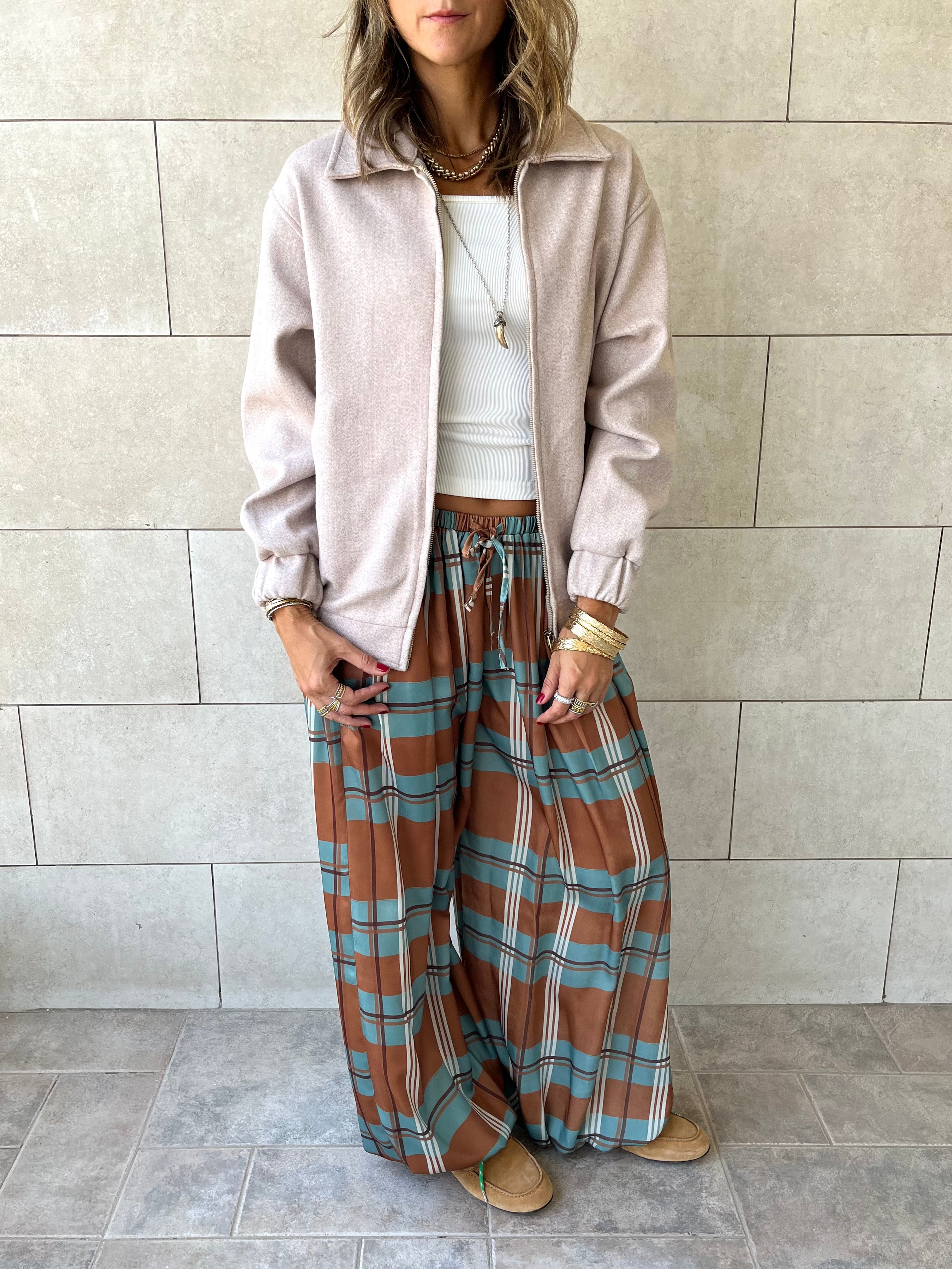 Plaid Satin Balloon Pants