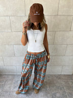 Plaid Satin Balloon Pants