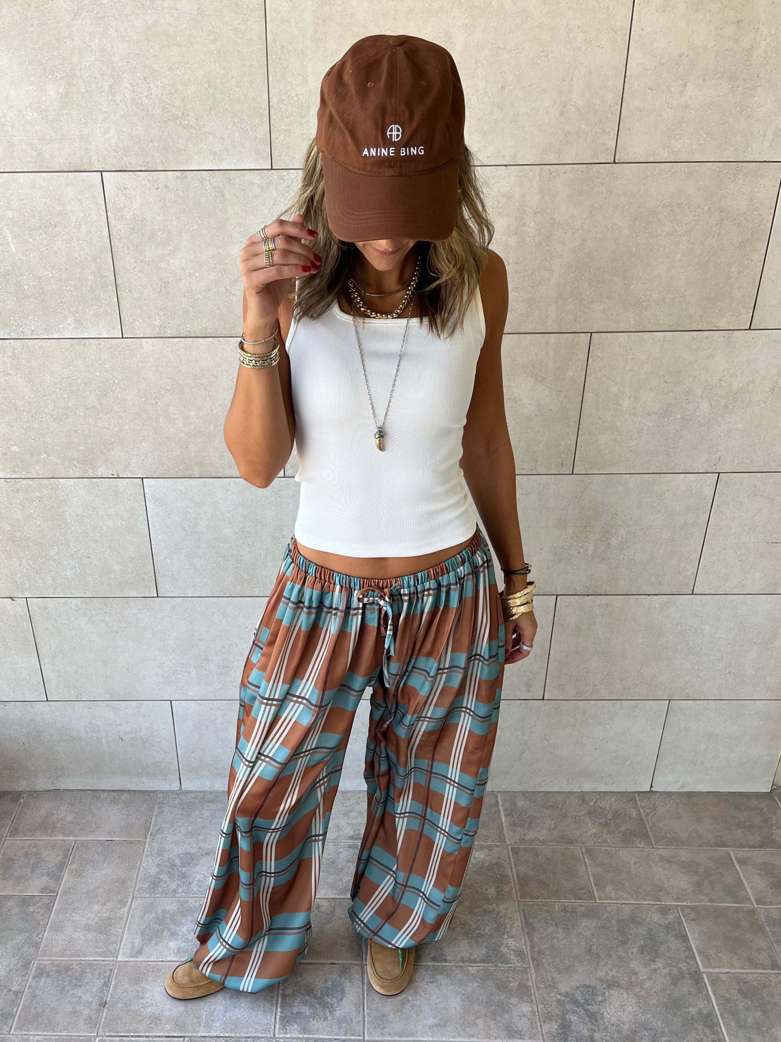 Plaid Satin Balloon Pants