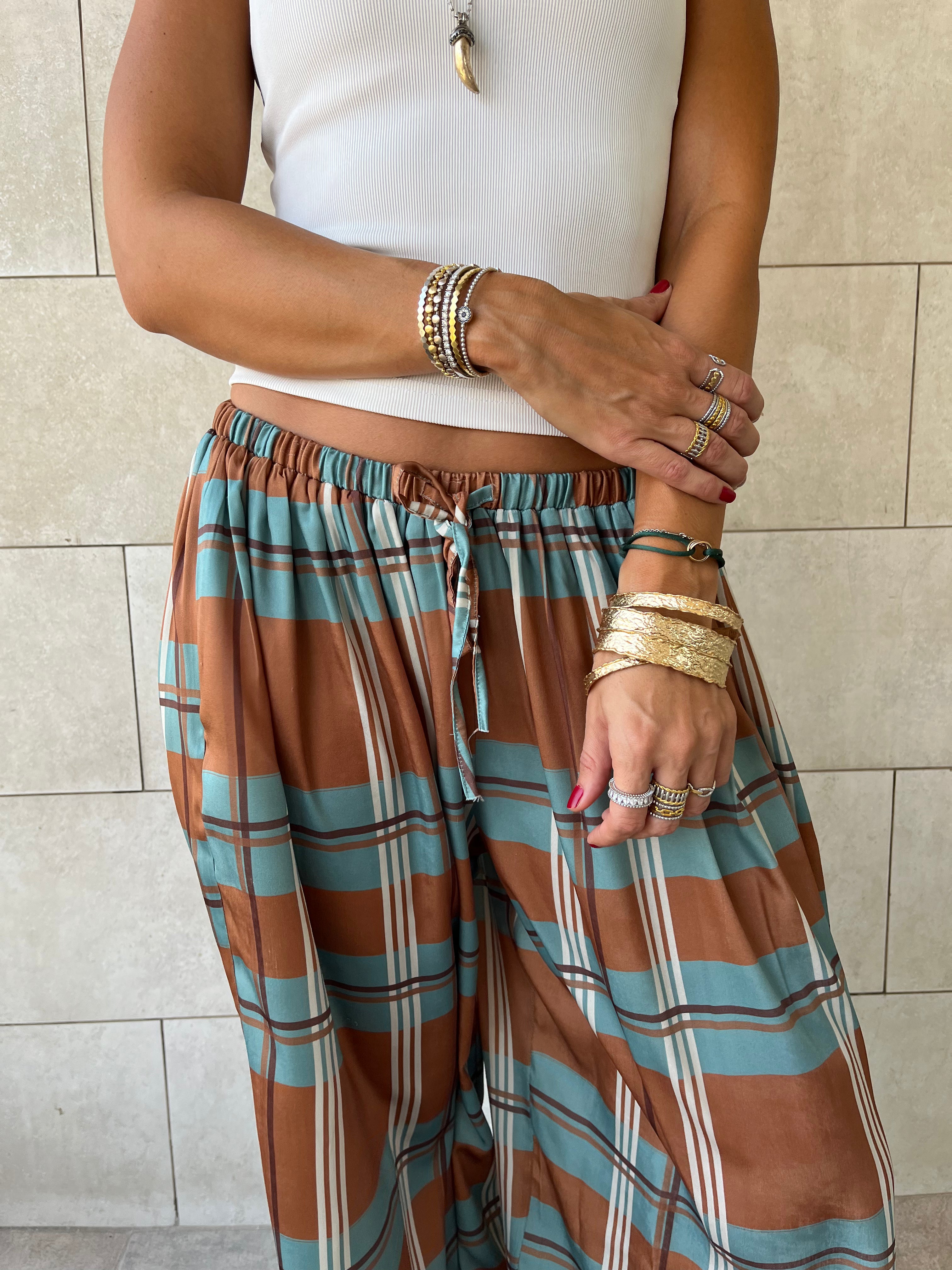 Plaid Satin Balloon Pants