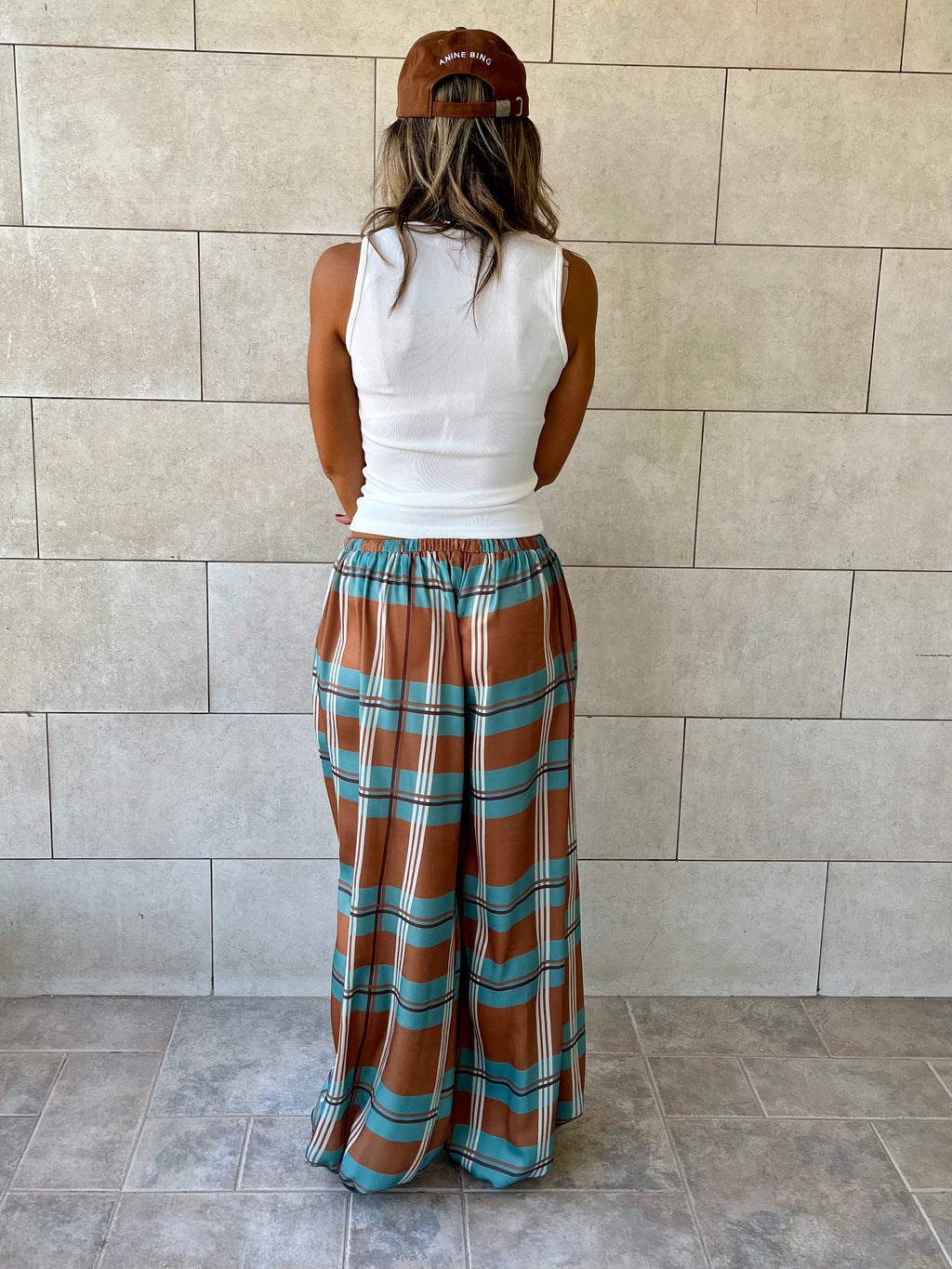 Plaid Satin Balloon Pants