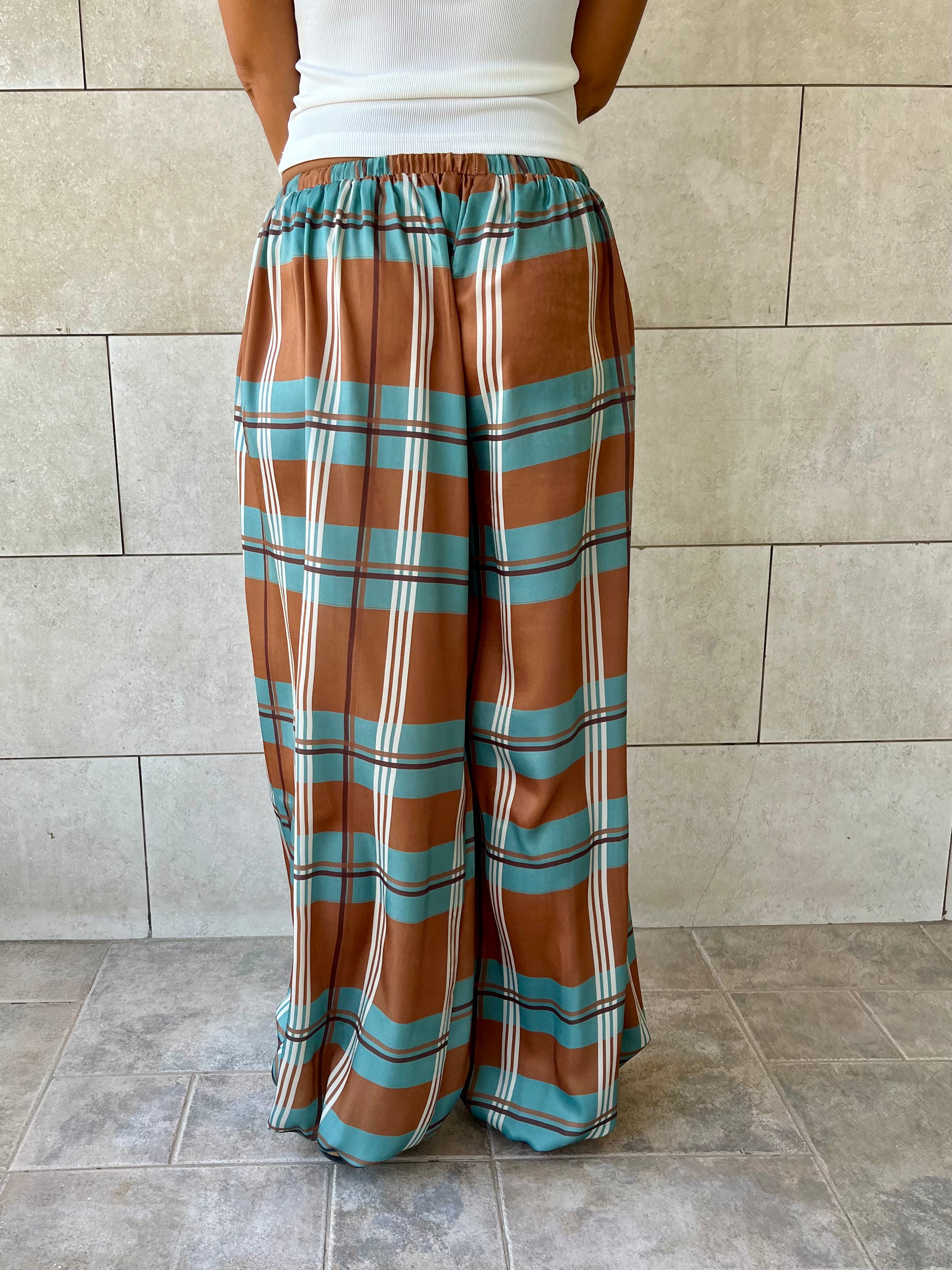 Plaid Satin Balloon Pants