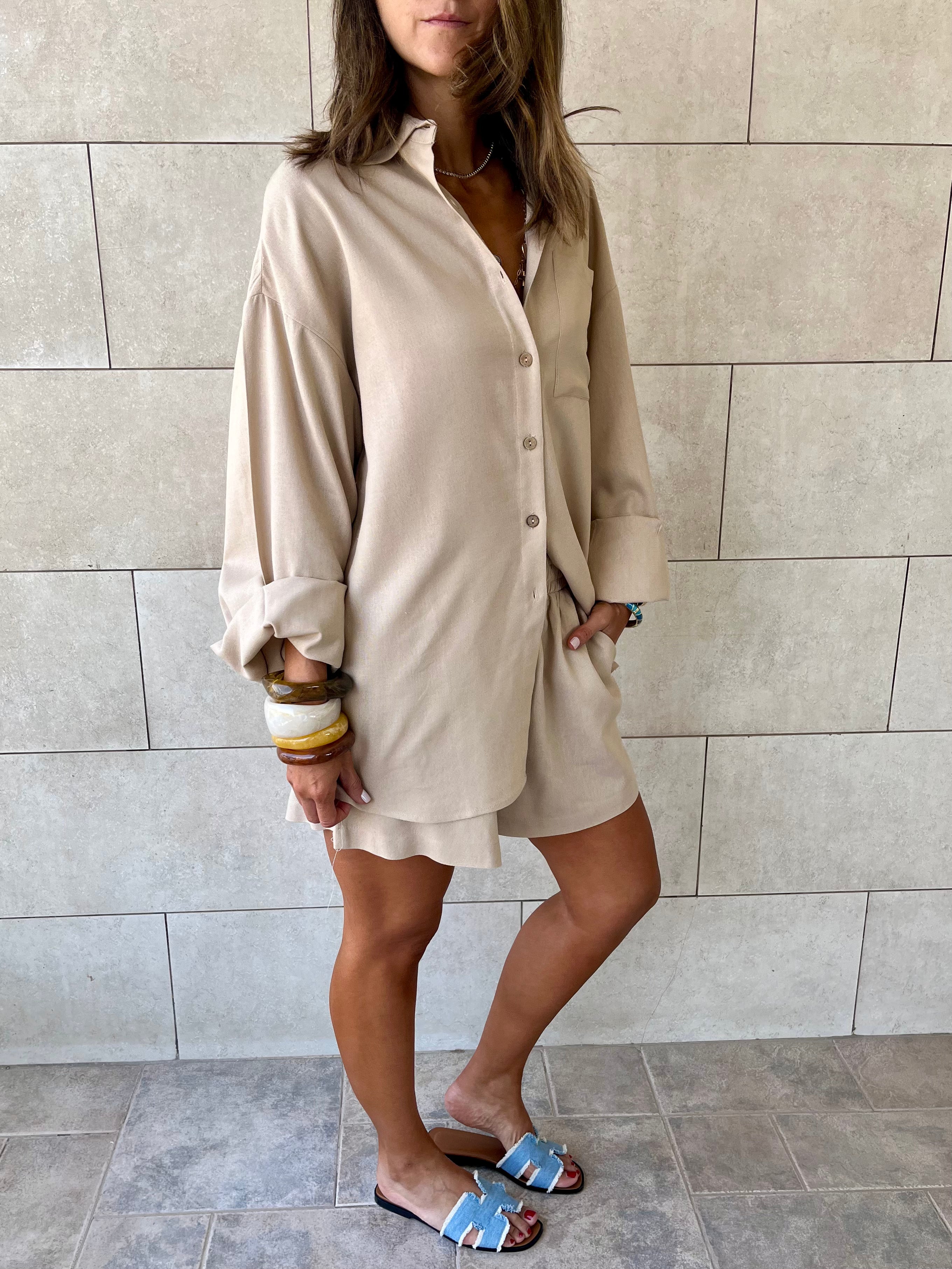 Beige Boxer Shirt Set