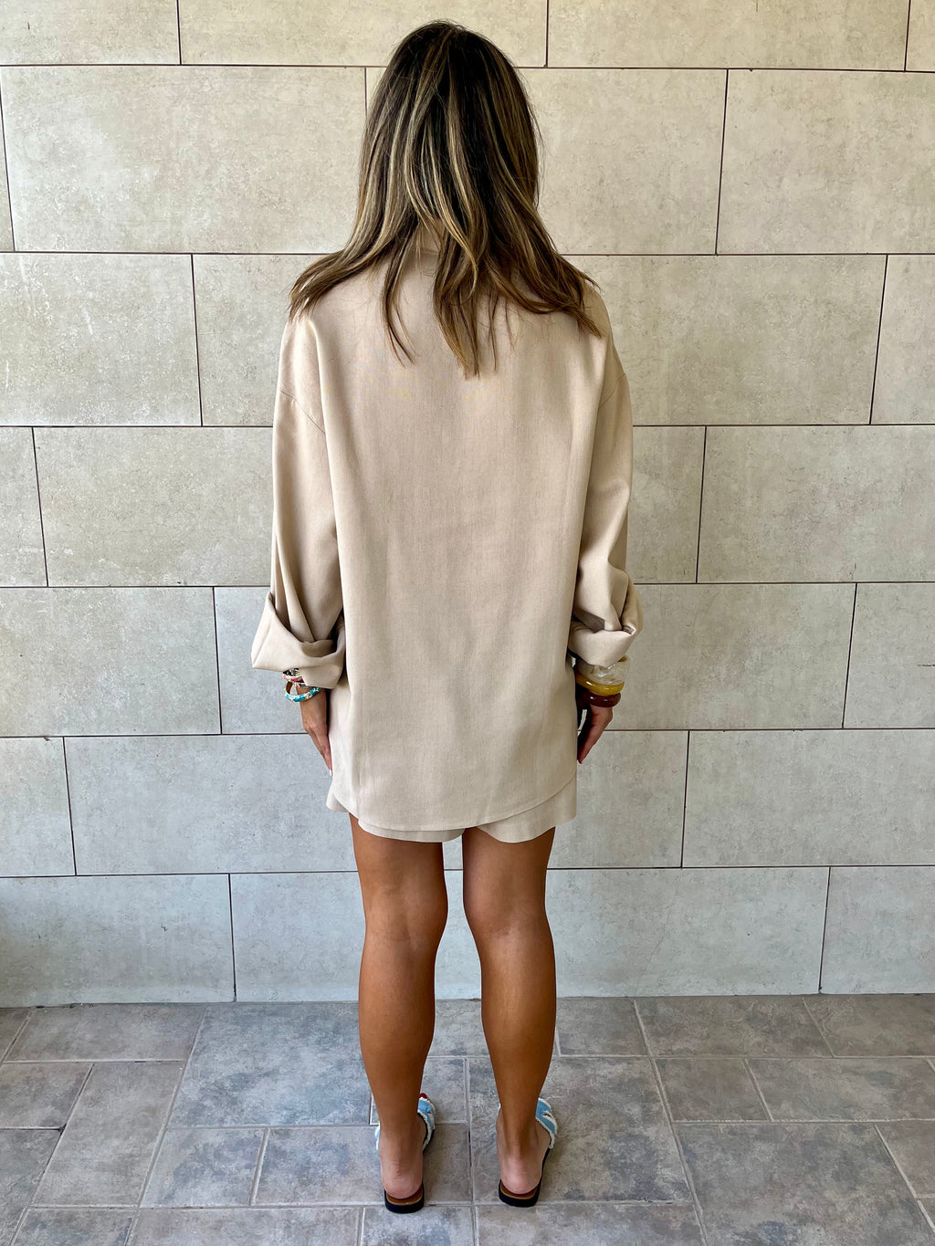 Beige Boxer Shirt Set