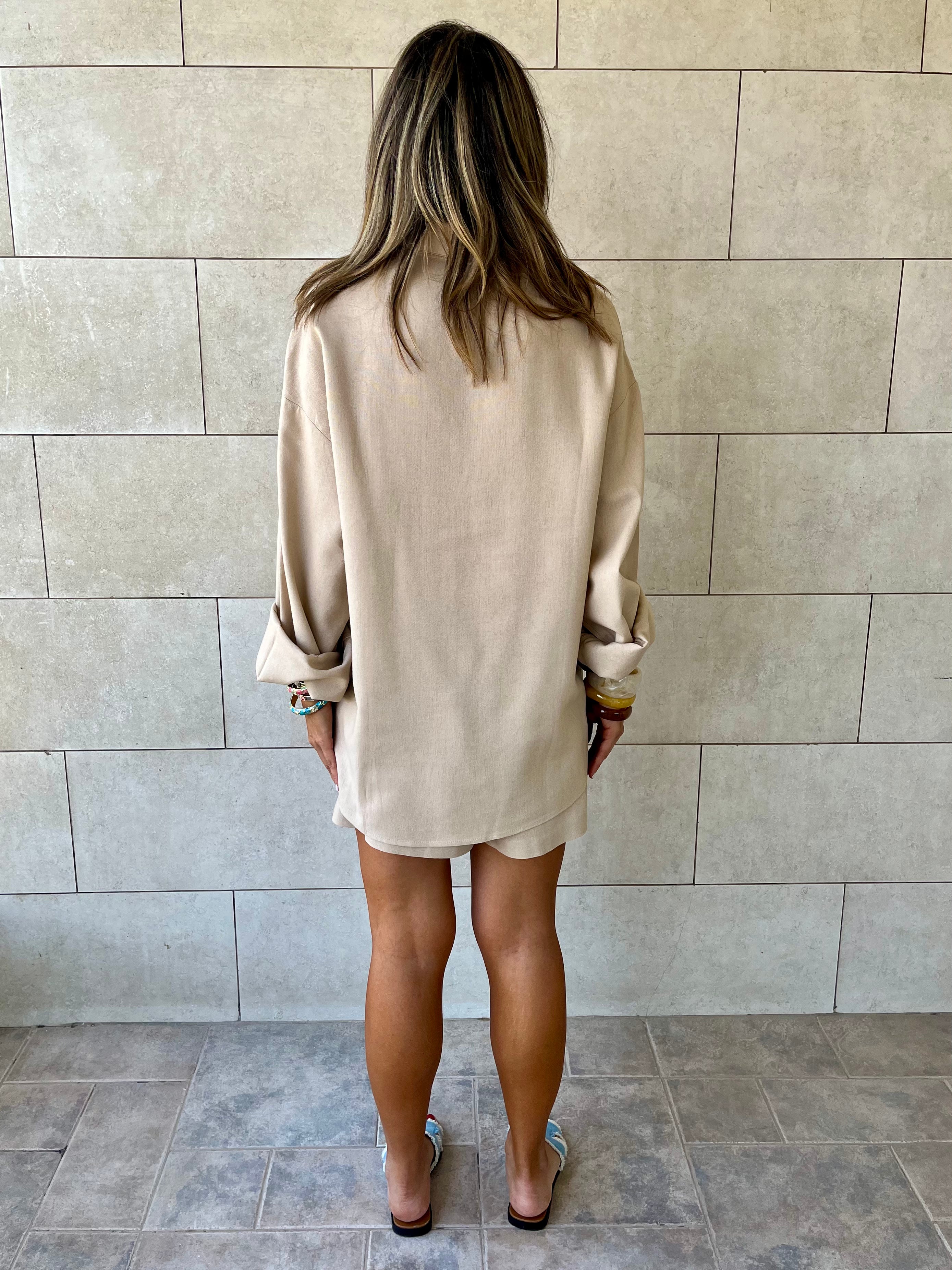 Beige Boxer Shirt Set