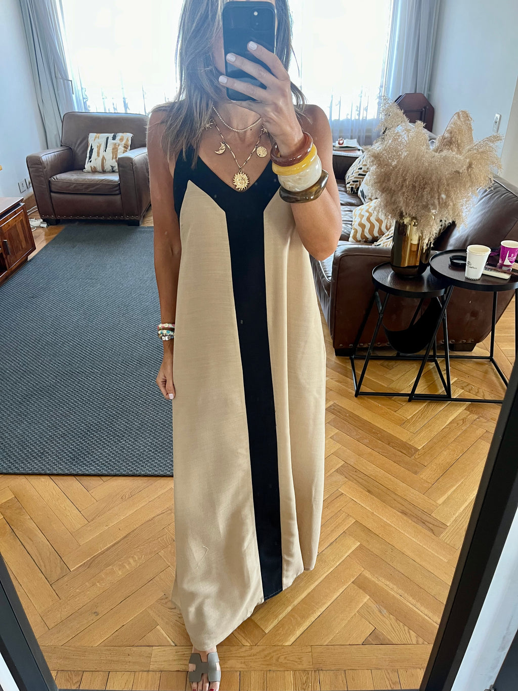 Beige Monaco Middle Line Dress