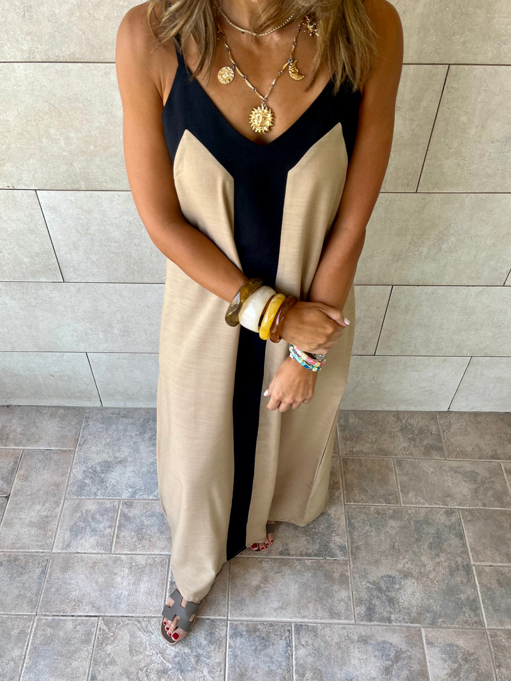 Beige Monaco Middle Line Dress