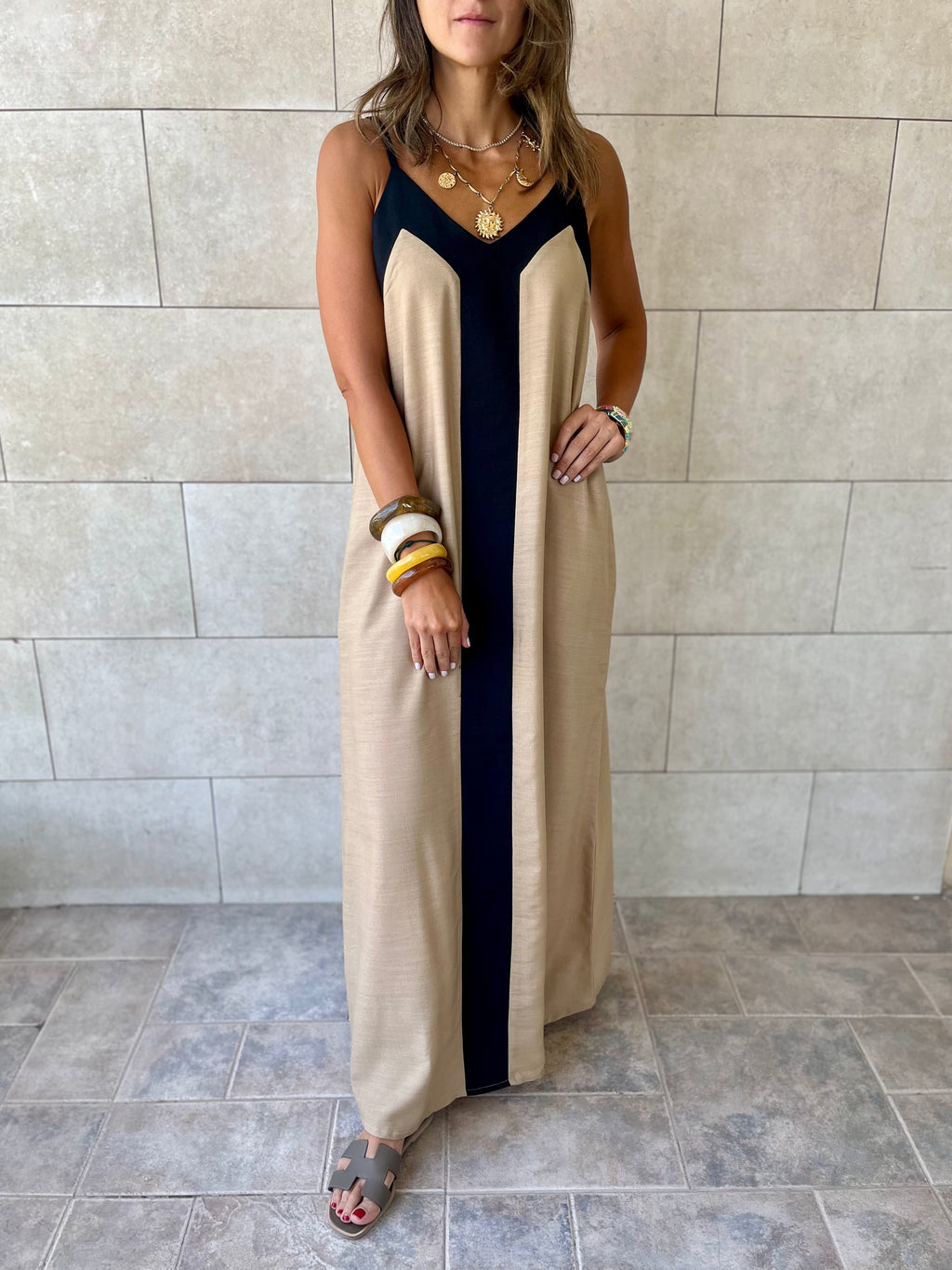 Beige Monaco Middle Line Dress