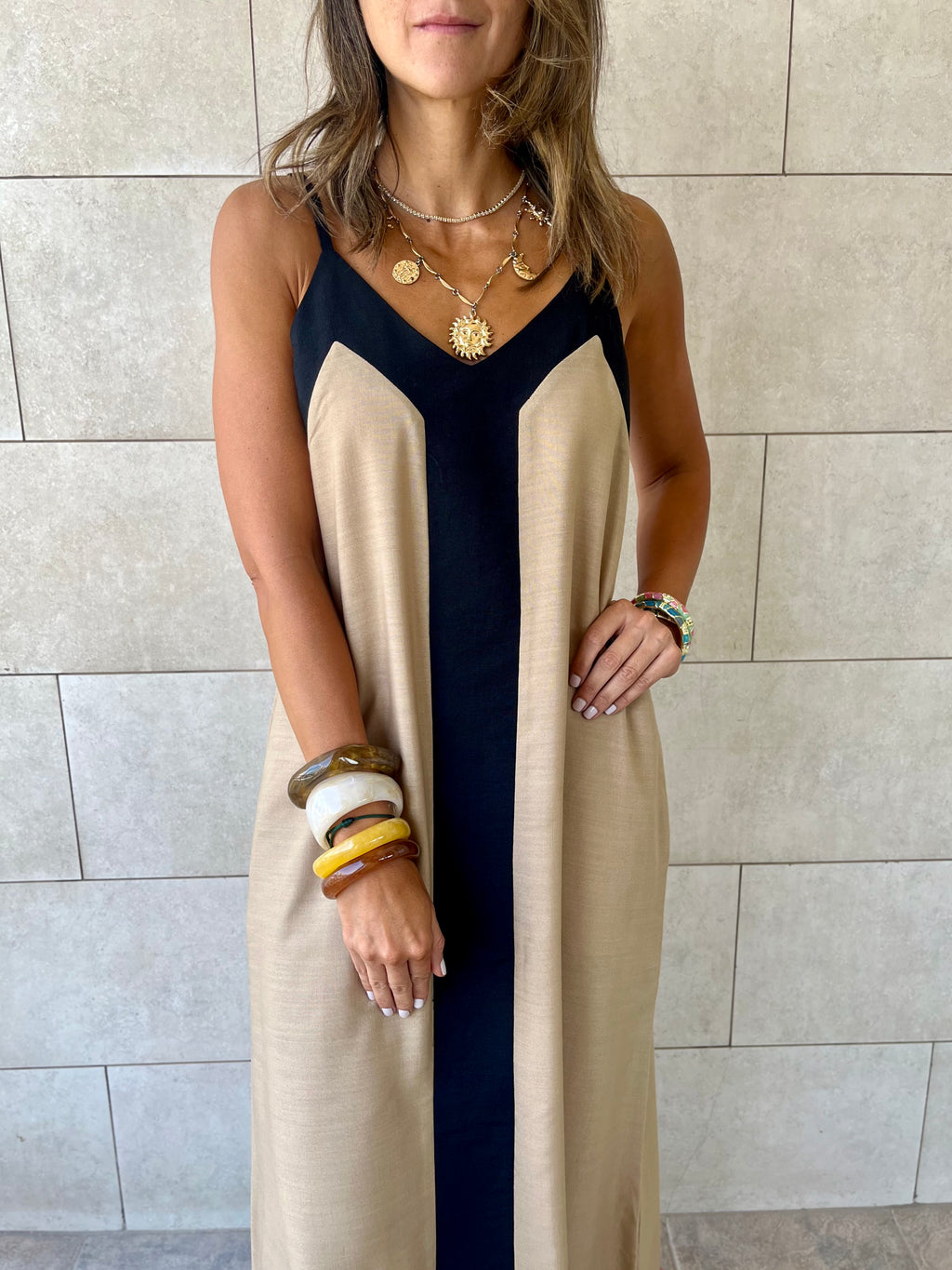 Beige Monaco Middle Line Dress