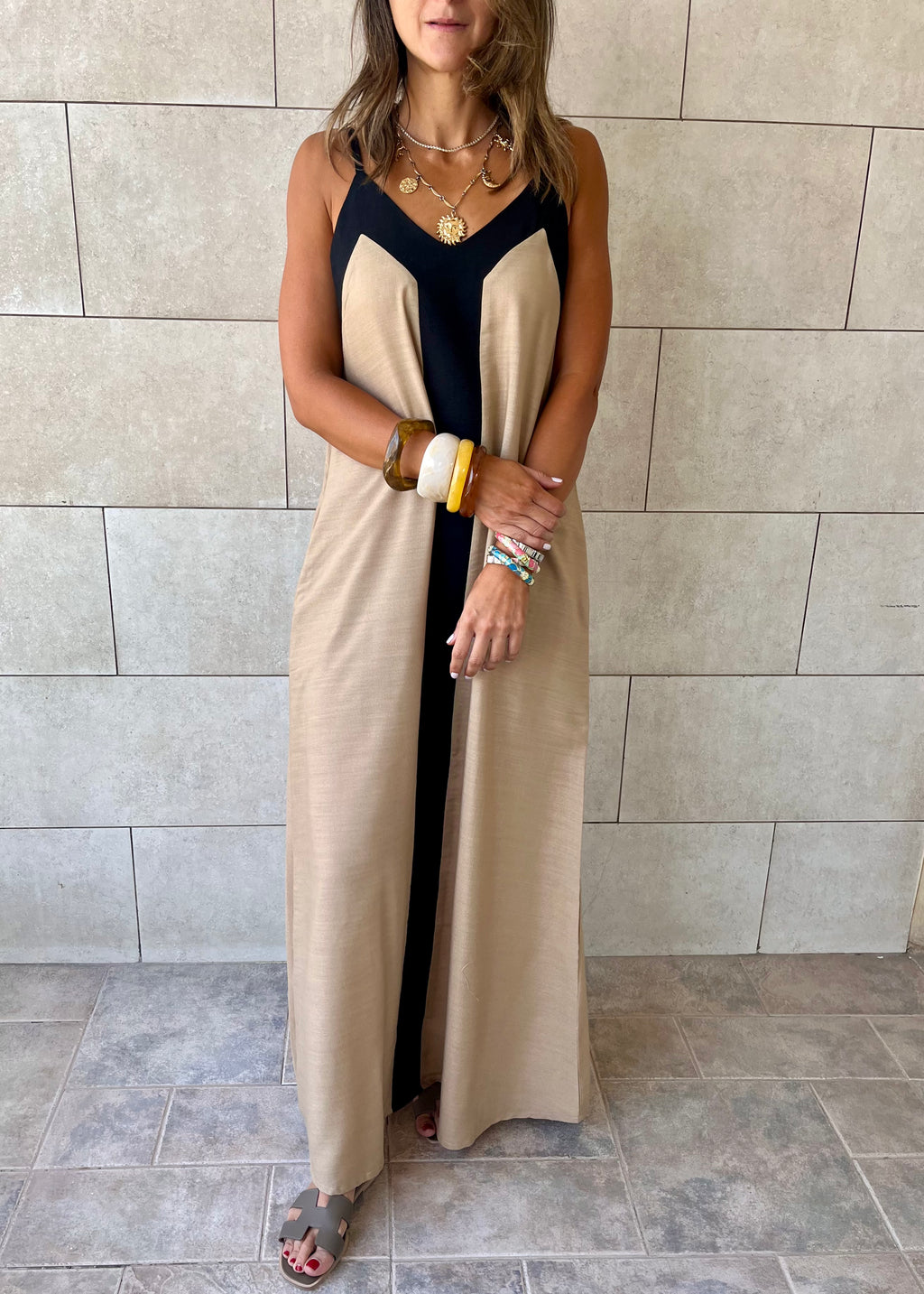 Beige Monaco Middle Line Dress