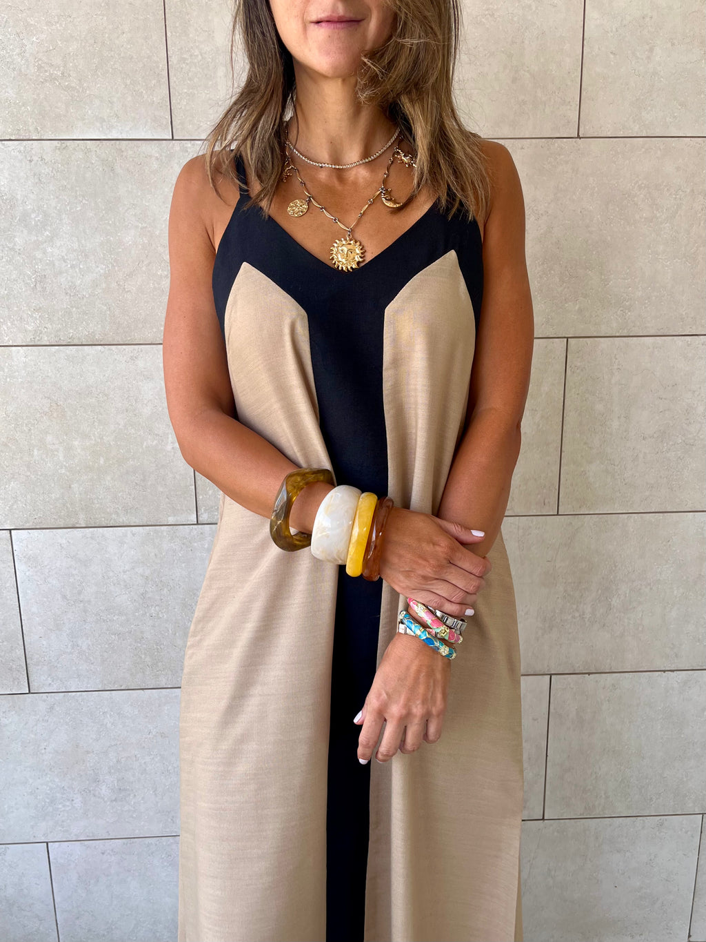 Beige Monaco Middle Line Dress