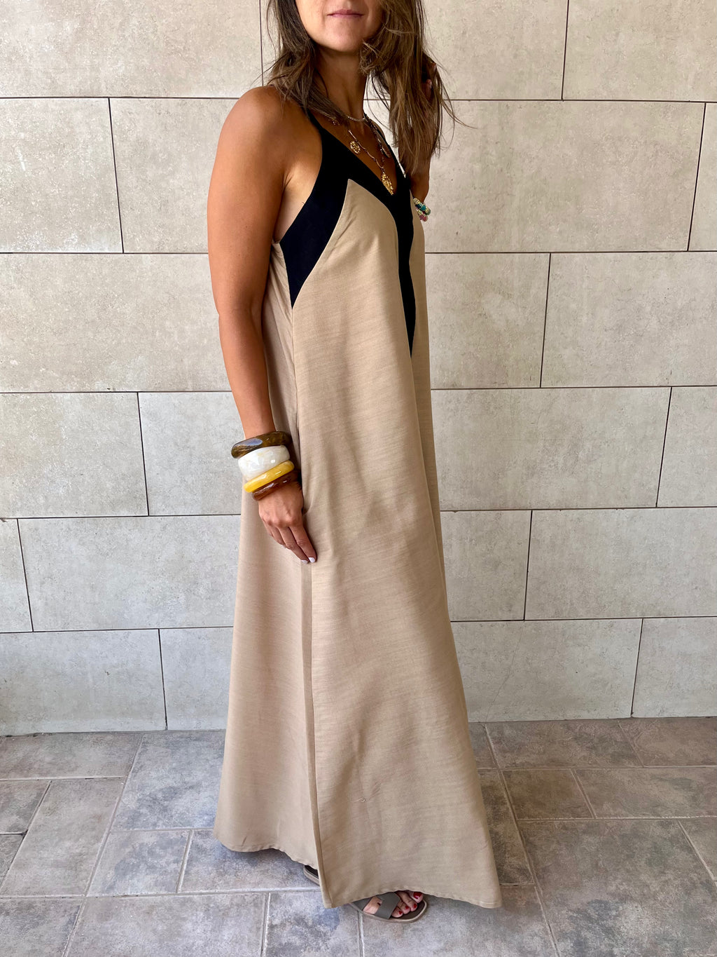 Beige Monaco Middle Line Dress