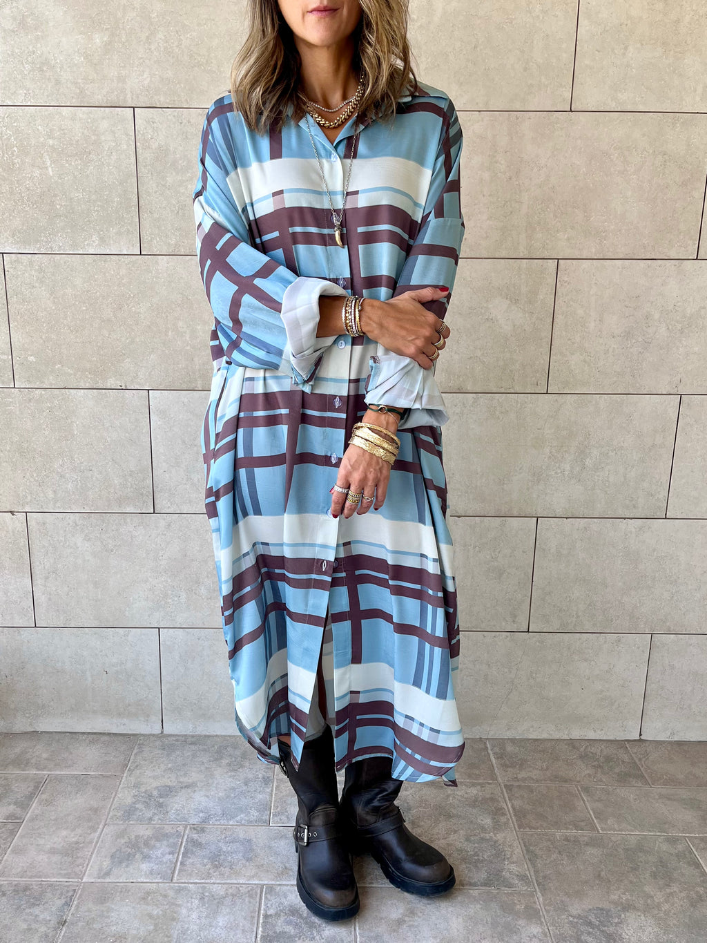 Plaid Satin Long Shirt