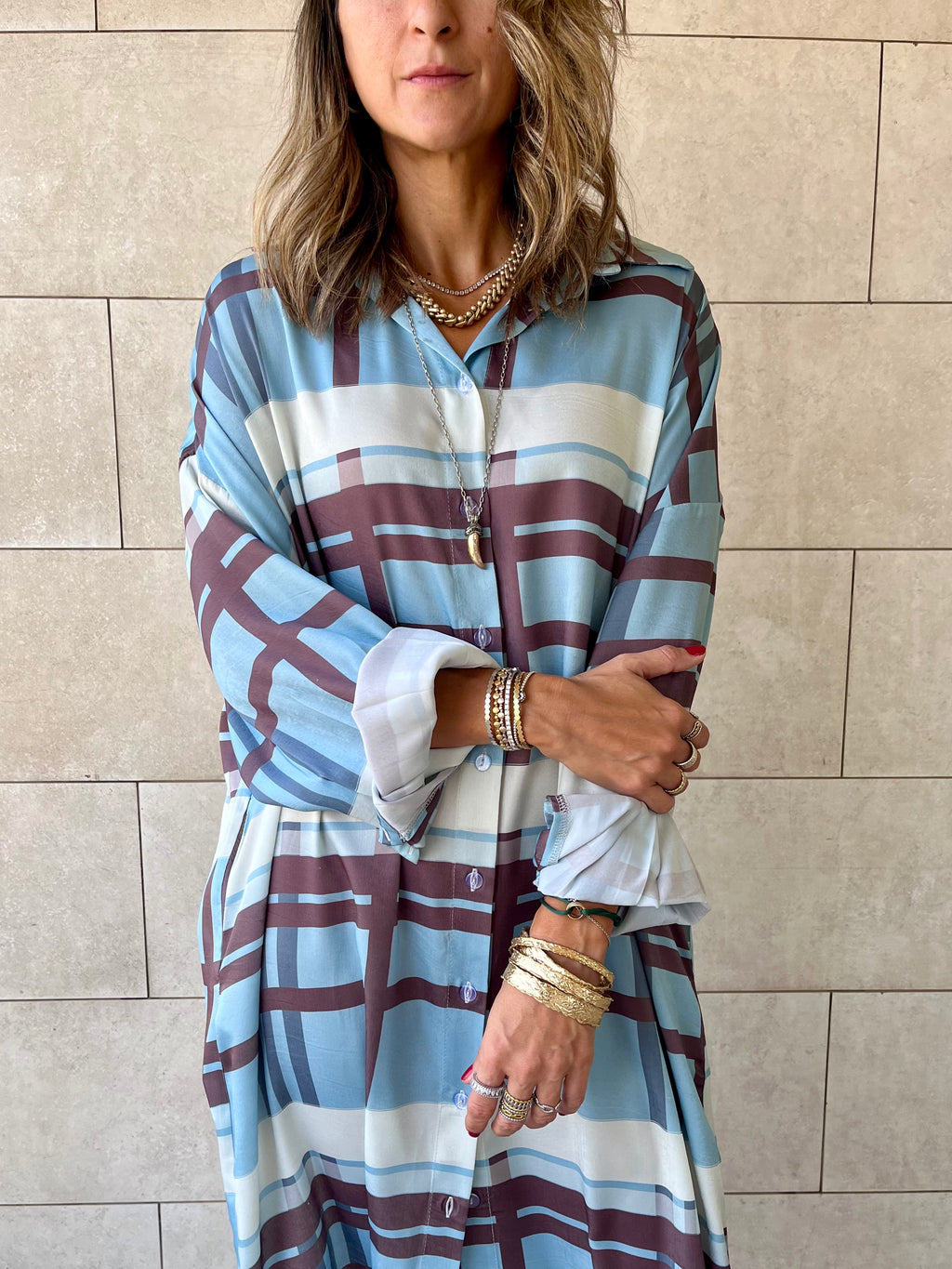 Plaid Satin Long Shirt