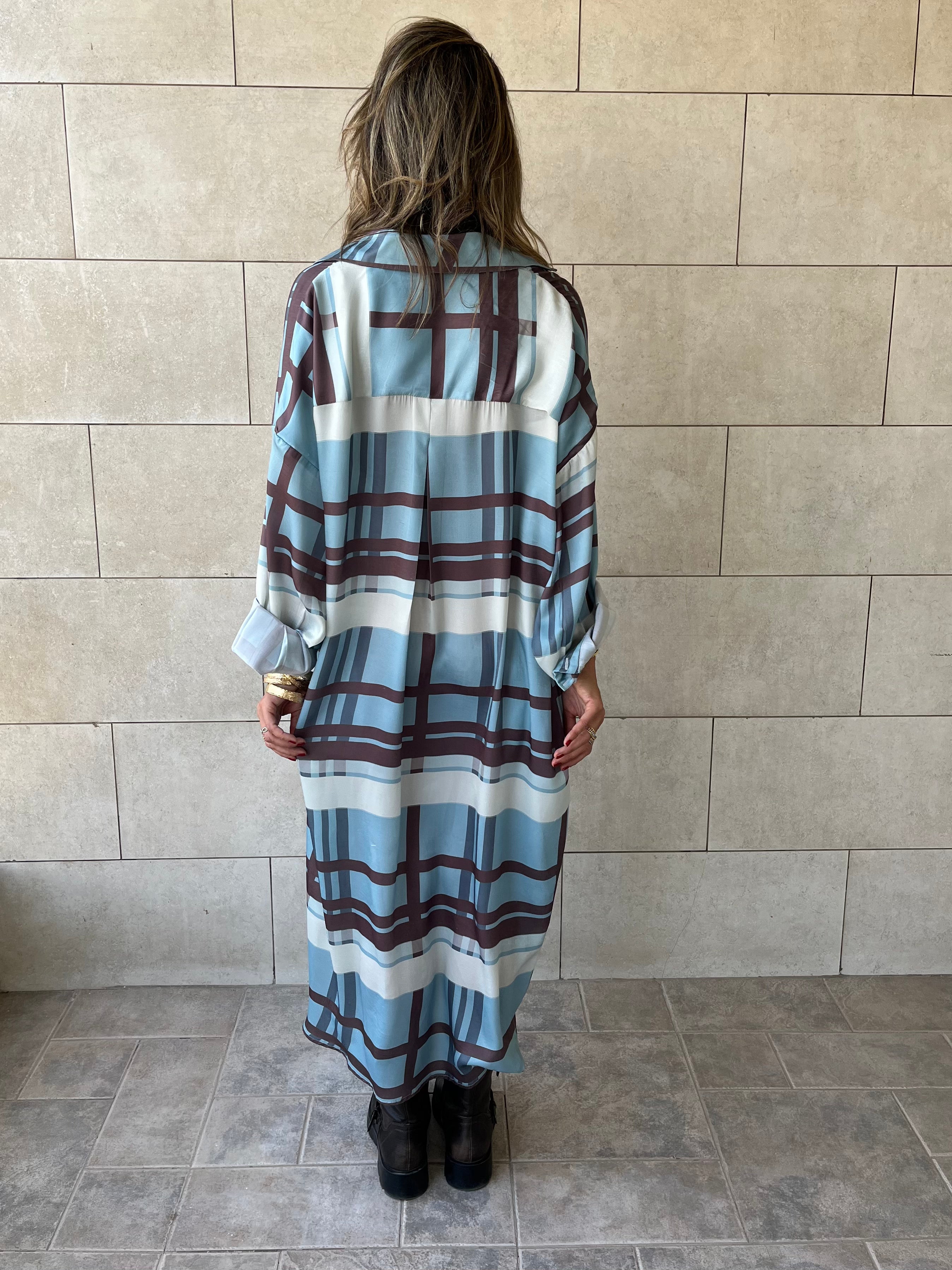 Plaid Satin Long Shirt