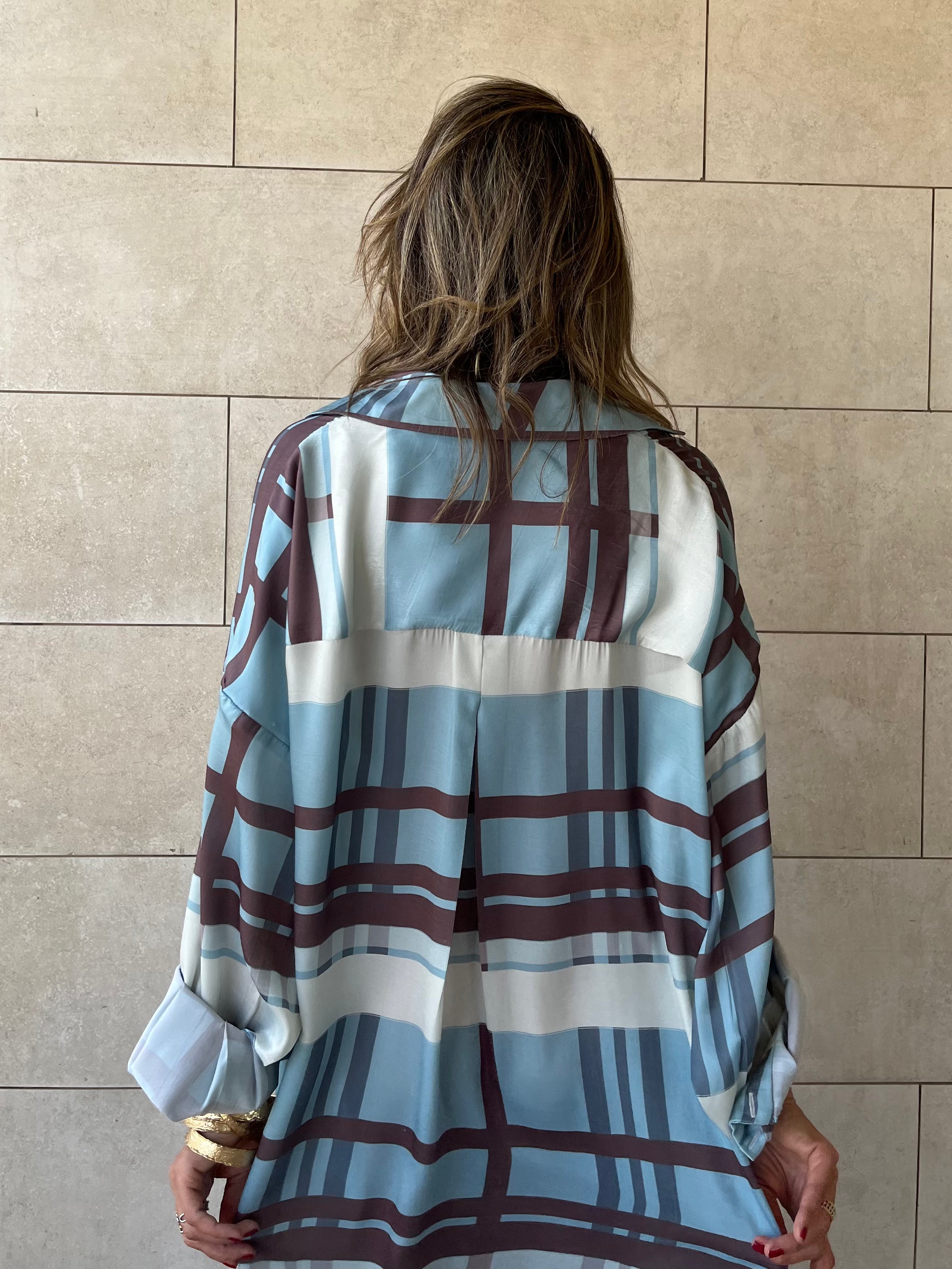 Plaid Satin Long Shirt