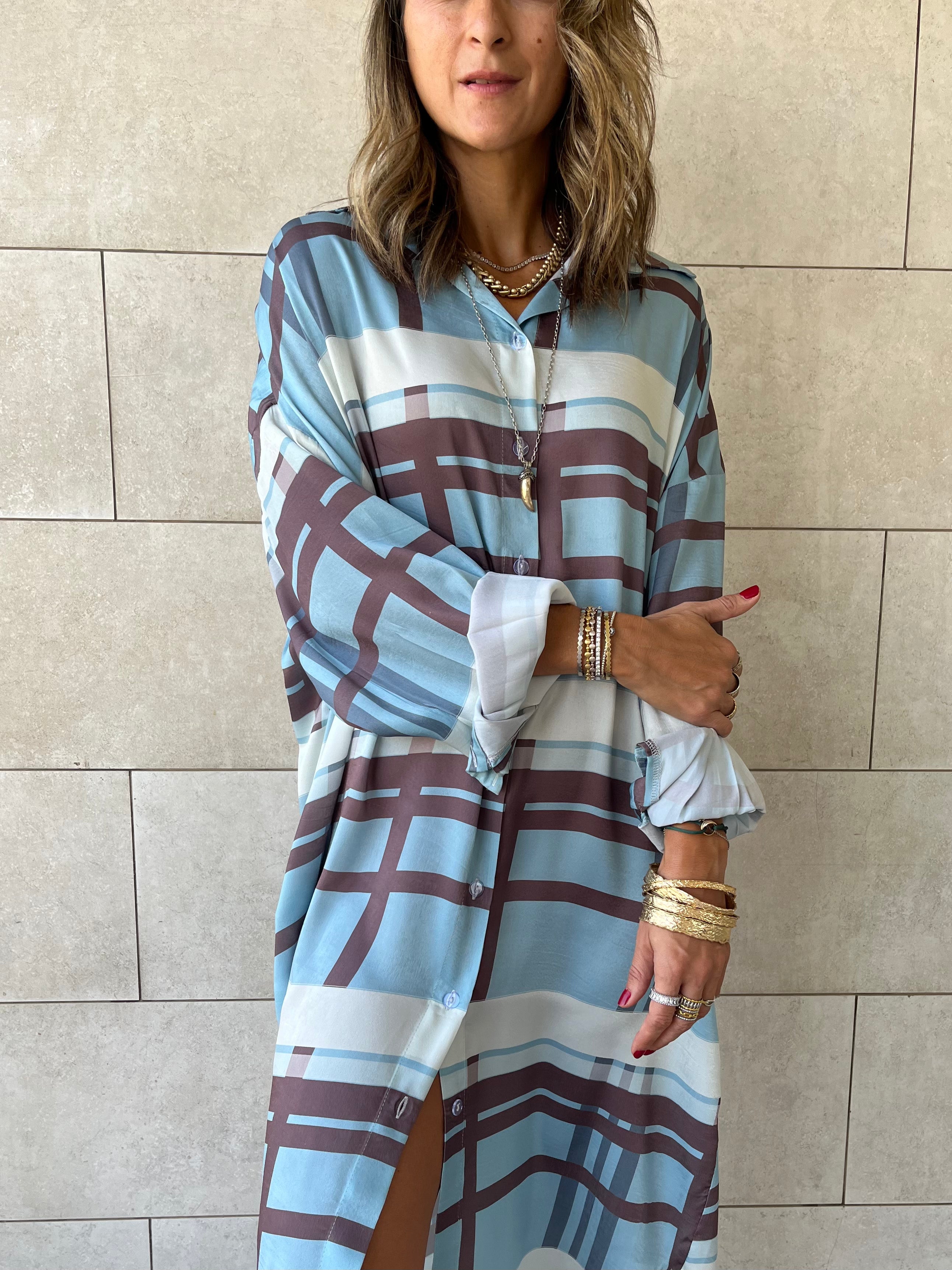 Plaid Satin Long Shirt