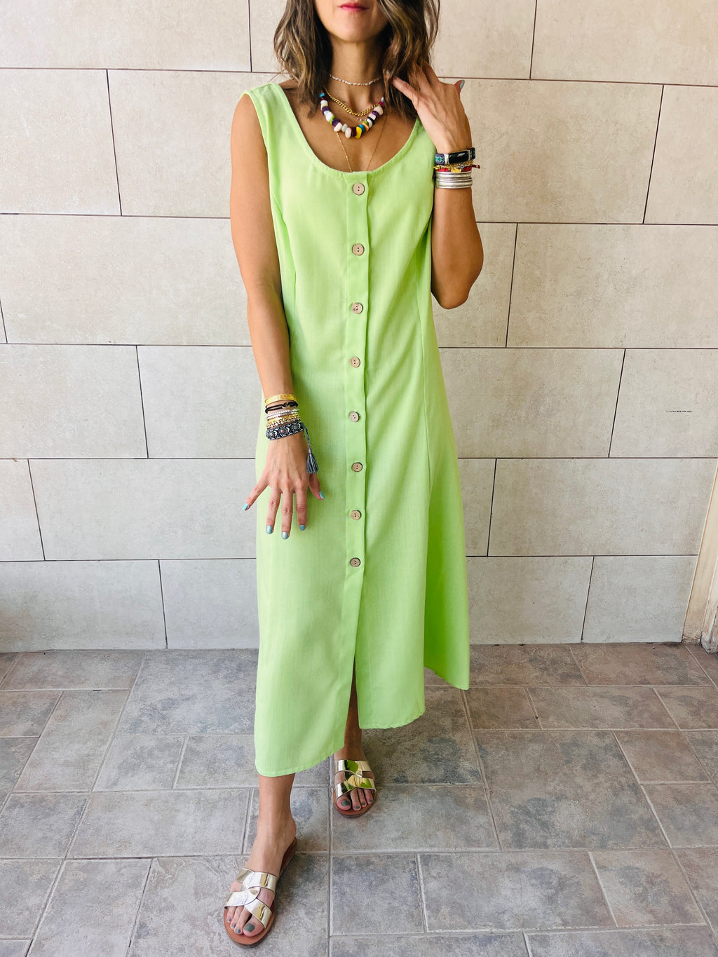 Lime Gypsy Linen Dress
