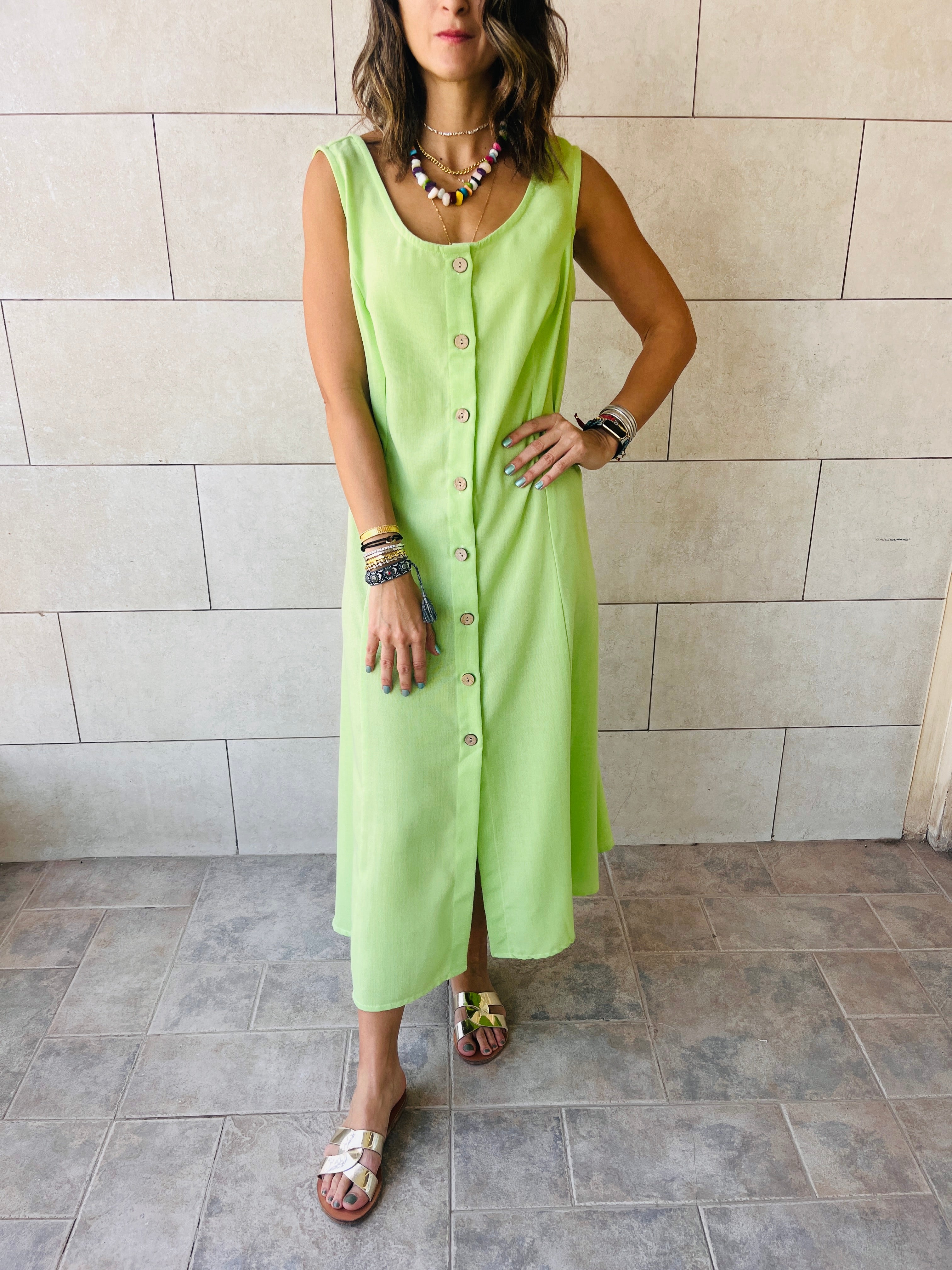 Lime Gypsy Linen Dress