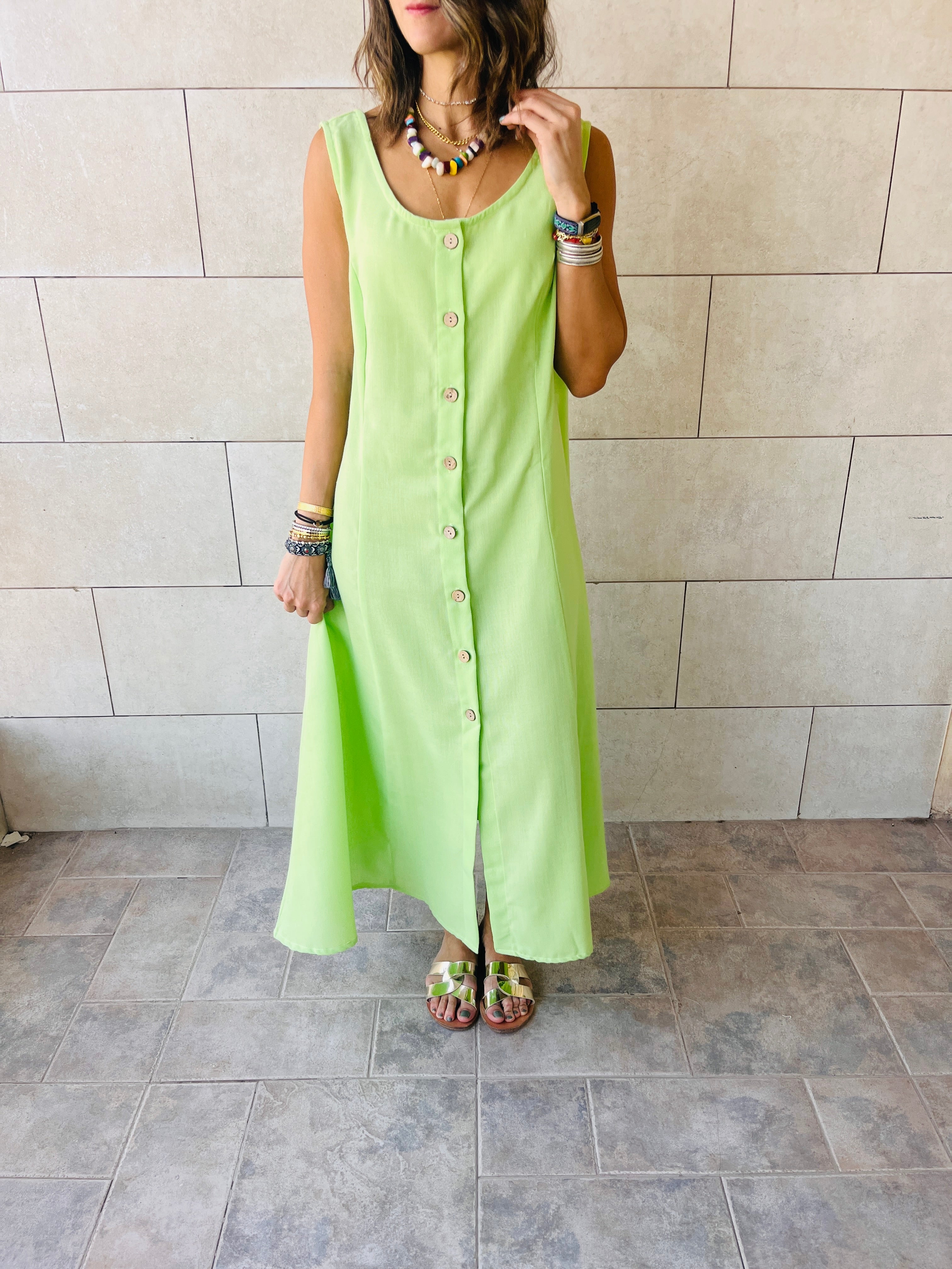 Lime Gypsy Linen Dress
