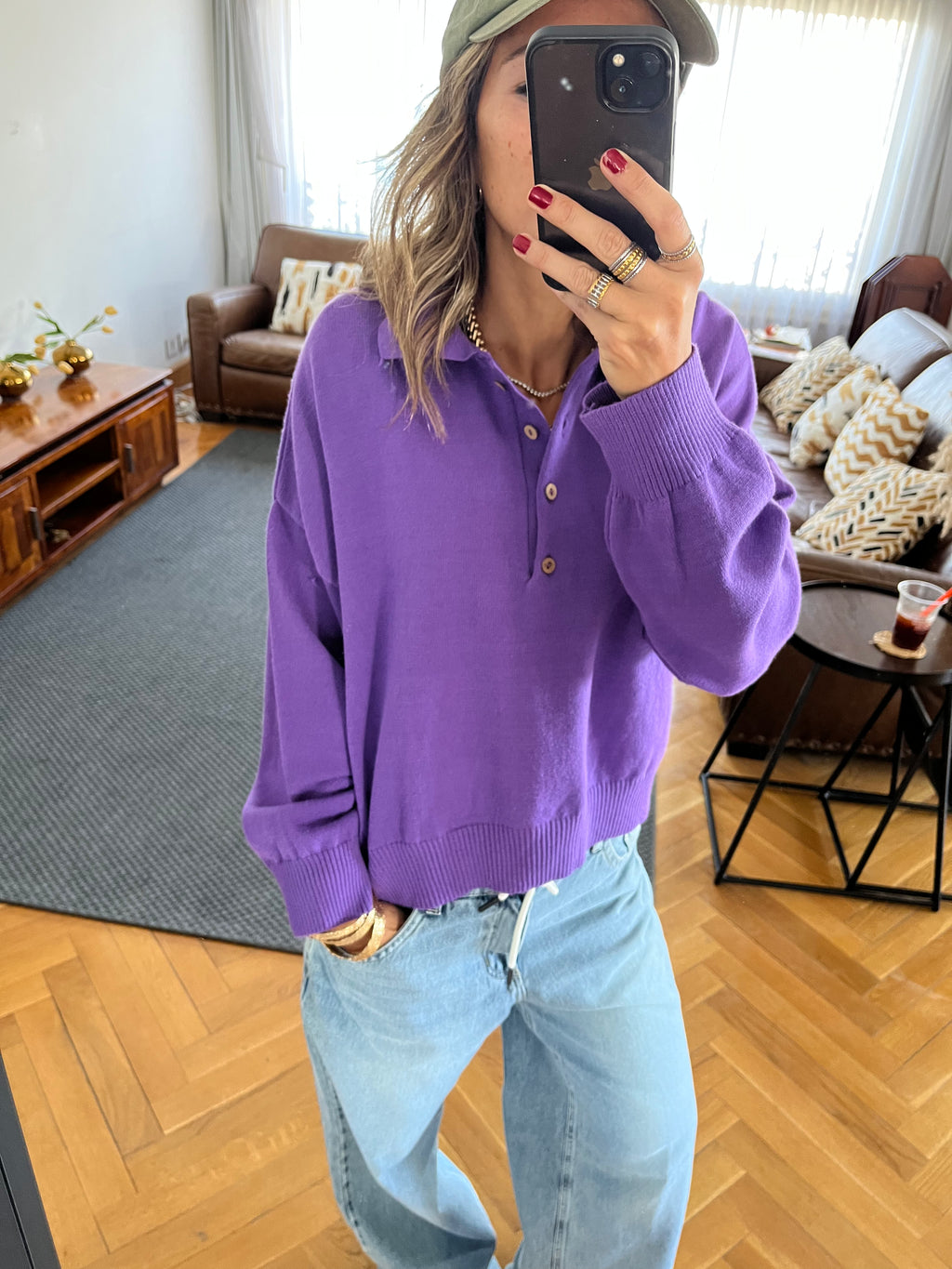 Purple Longsleeve Polo Knit