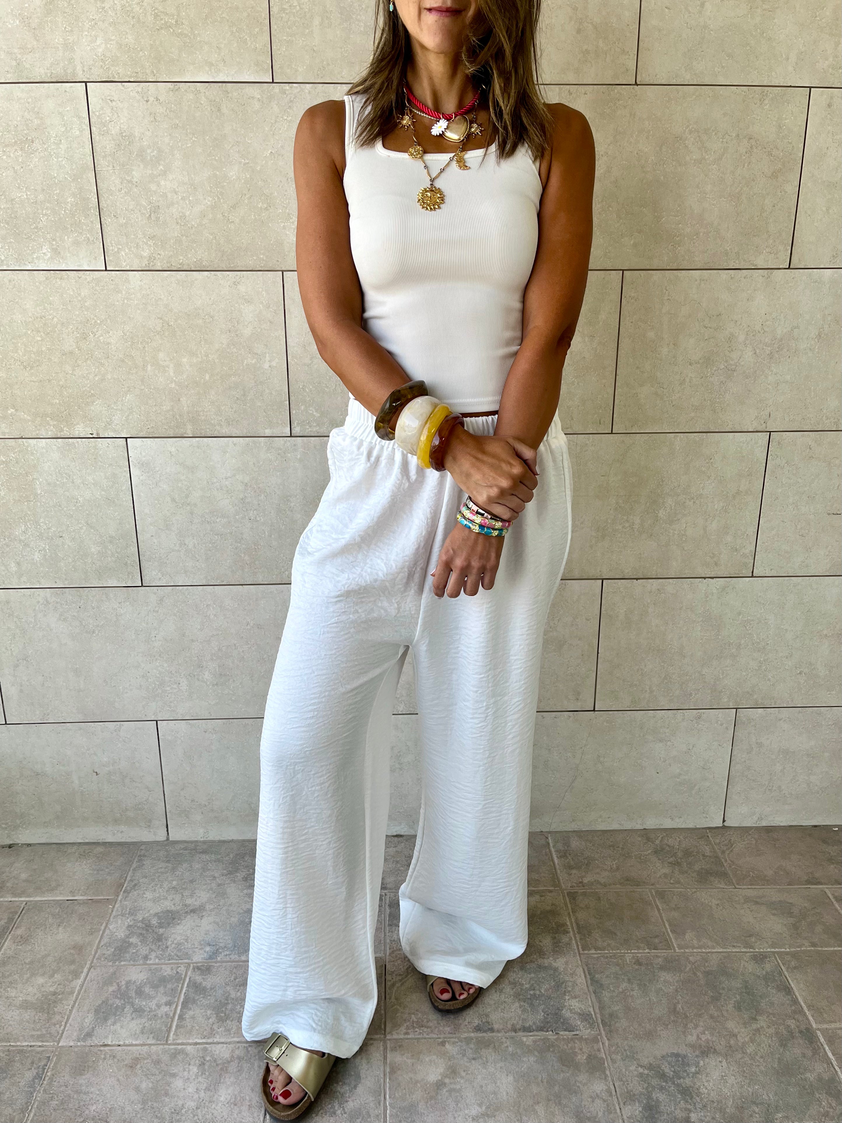 White Flowy Linen Pants