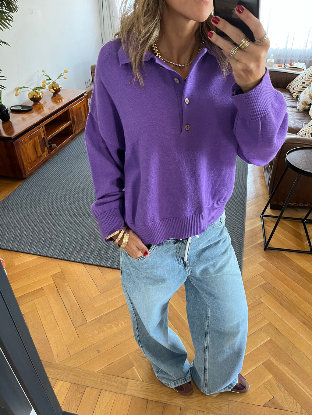 Purple Longsleeve Polo Knit