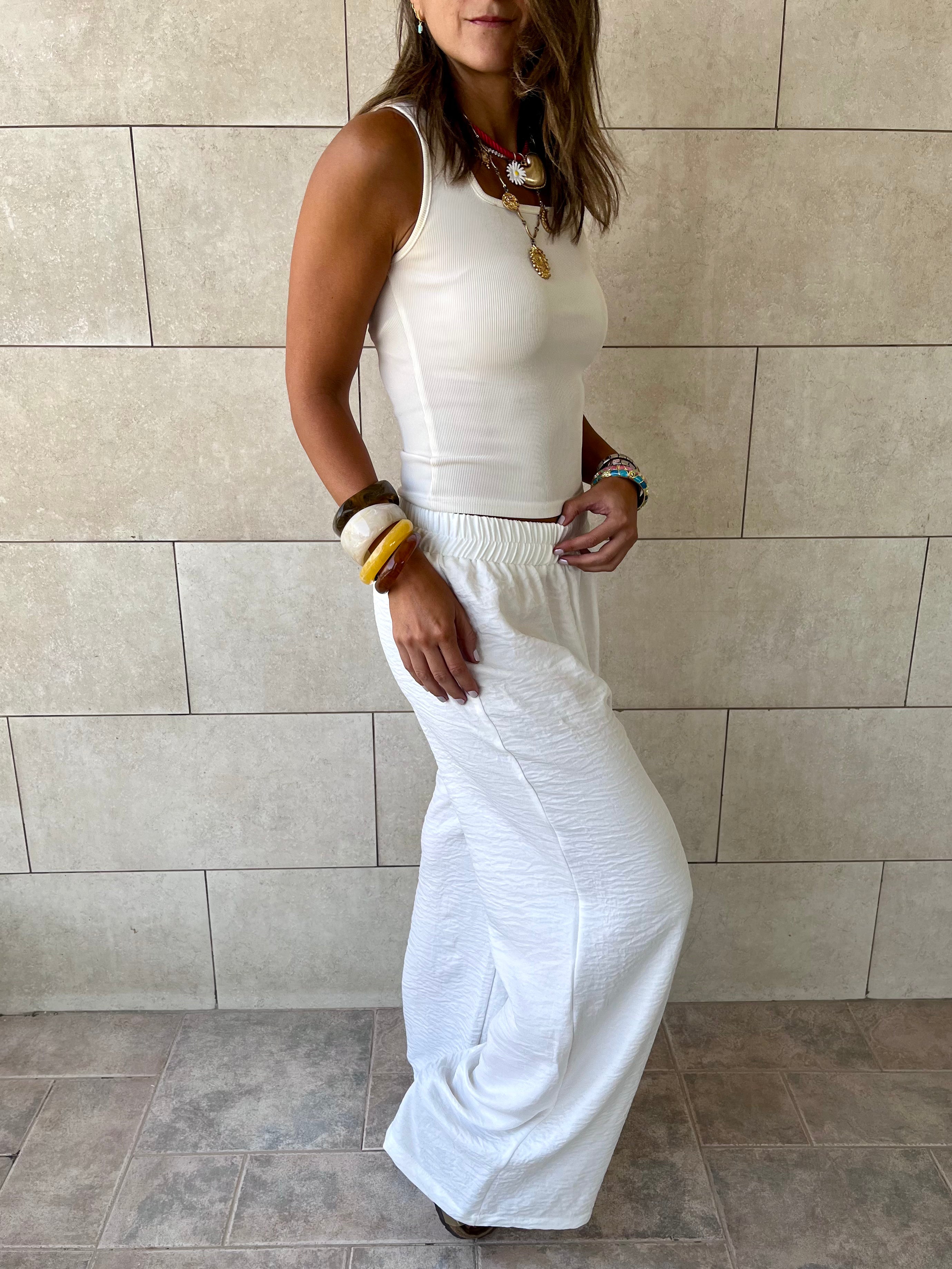 White Flowy Linen Pants