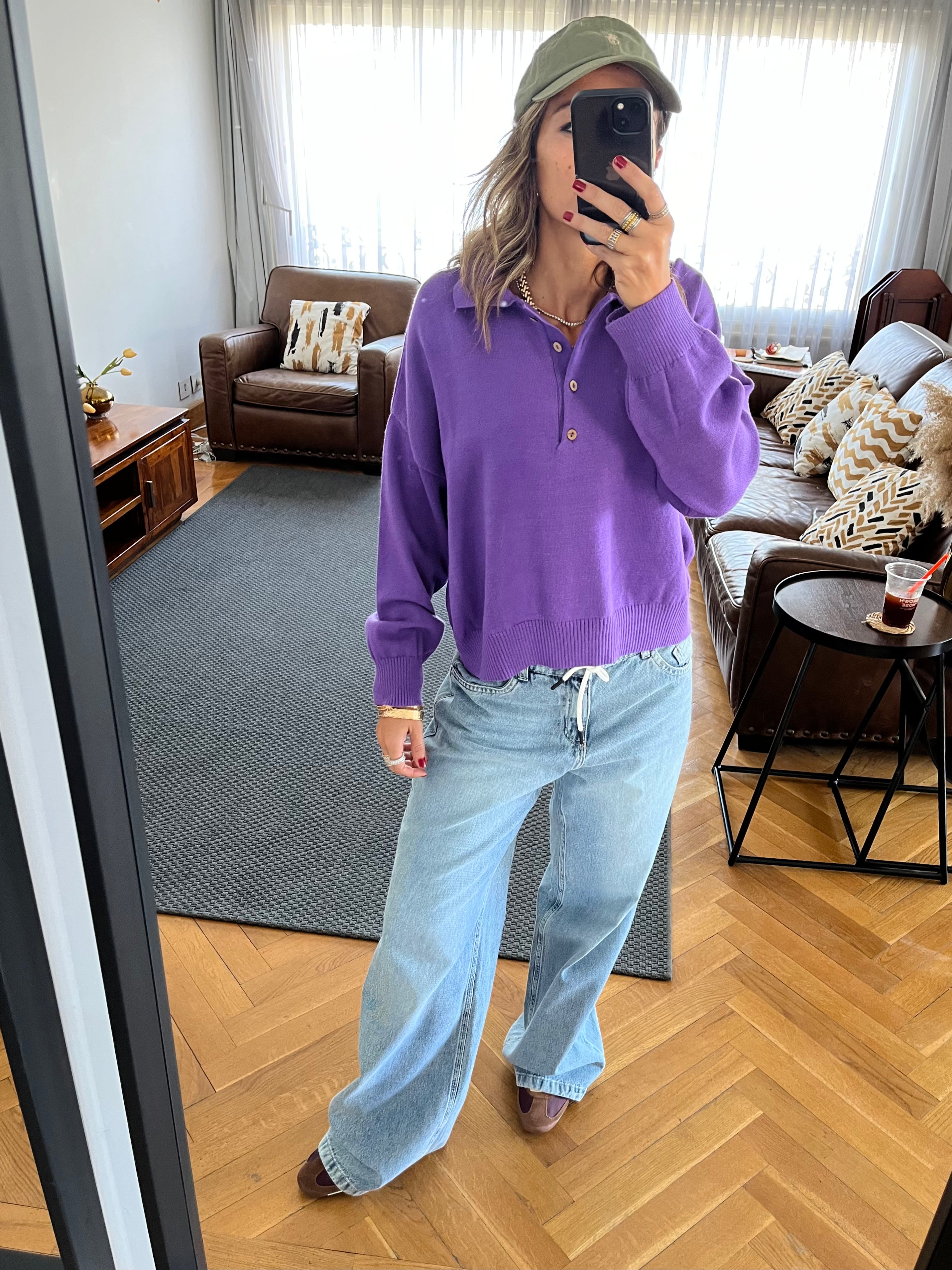 Purple Longsleeve Polo Knit