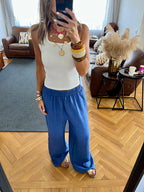 Blue Flowy Linen Pants