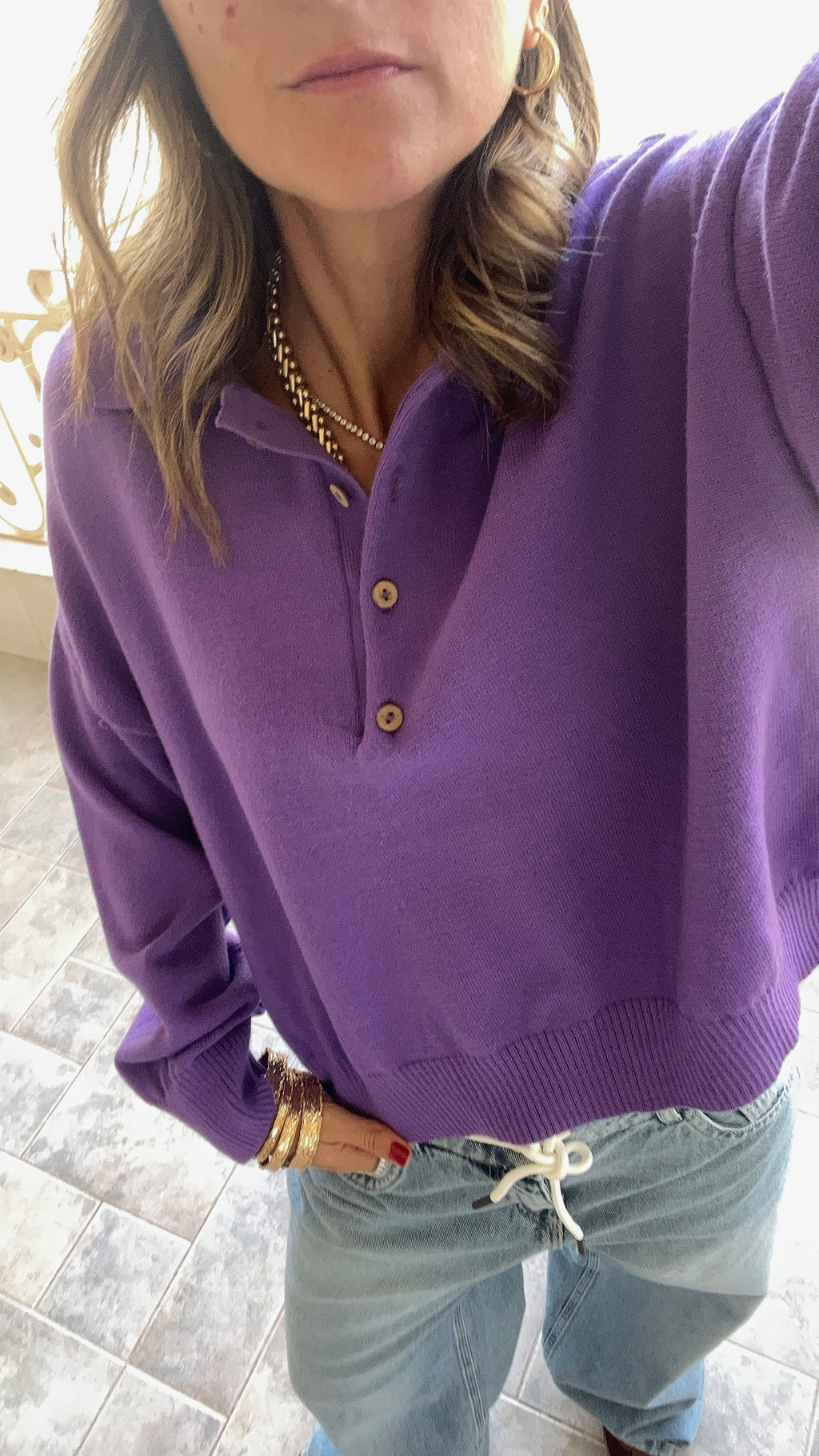 Purple Longsleeve Polo Knit