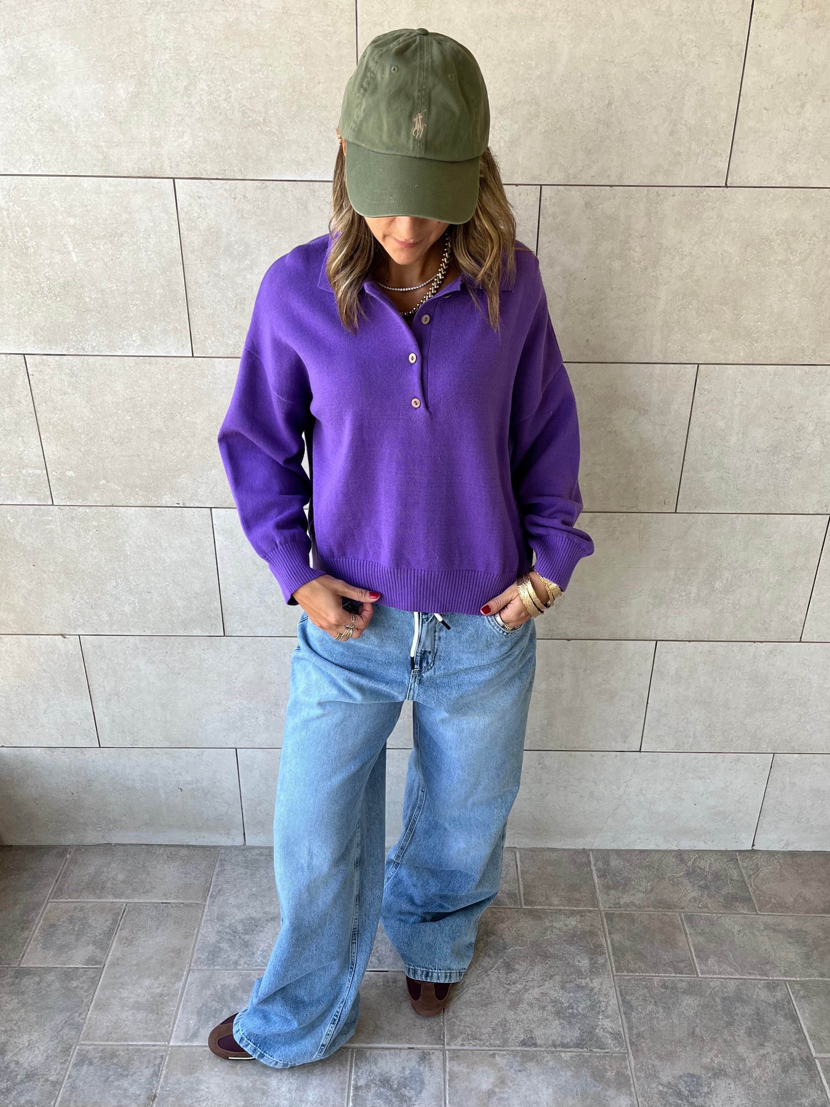 Purple Longsleeve Polo Knit